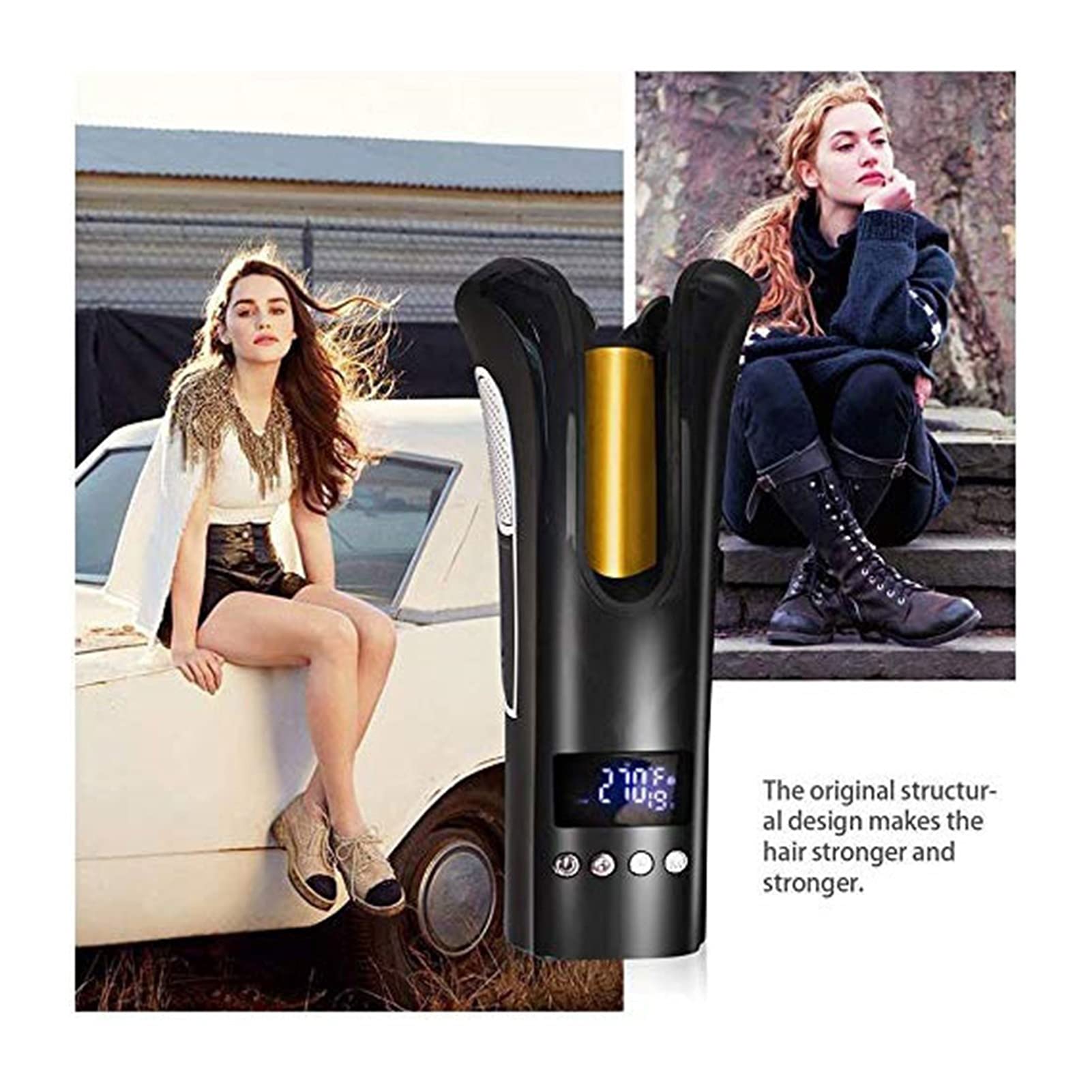 HHWKSJ Cordless Auto Hair Curler - Rechargeable Rotating Ceramic Curling Iron with LCD Display, Adjustable Temperature & Timer for Perfect Curls | Fast Heating, Portable Hair Styling Wand for Home, Travel & Salon Use