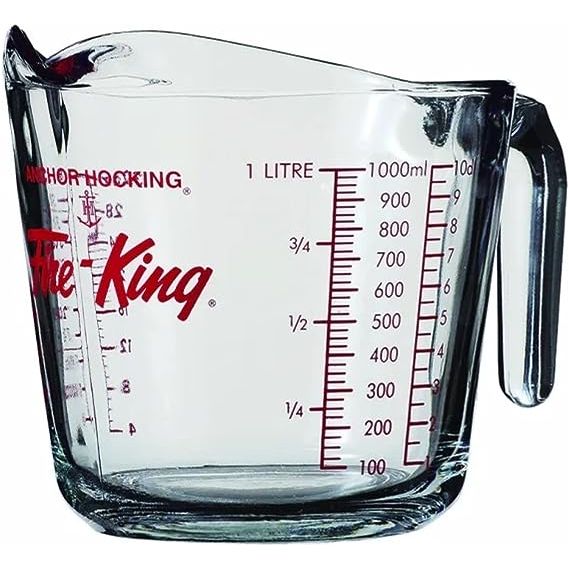 Anchor Hocking Fire King Glass Measuring Cup - 1 Liter (4 Cups) for Baking, Cooking & Mixing - Durable & Microwave Safe