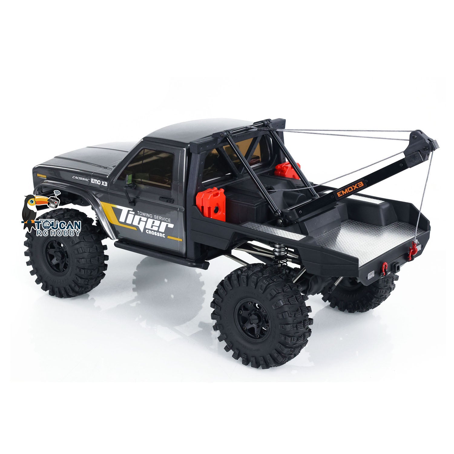 4WD 1/8 Scale RC Rescue Tow Truck - CROSSRC EMO X3 2-Speed 4x4 Remote Control Crawler with Brushed Motor & Differential Lock | Off-Road Adventure, Rock Crawling, Towing Simulation (US Stock)