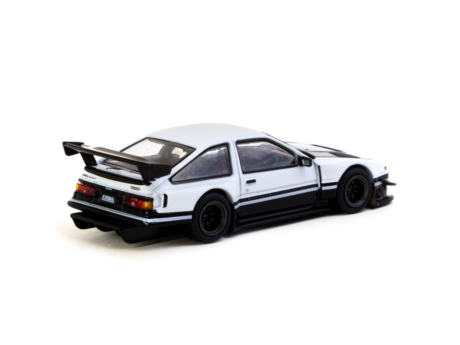 Tarmac Works 1/64 Scale Toyota Sprinter Trueno AE86 Widebody Diecast Model Car - White & Black Limited Edition with Tarmac Cards - Perfect for Collectors, Display, and Racing Scenes