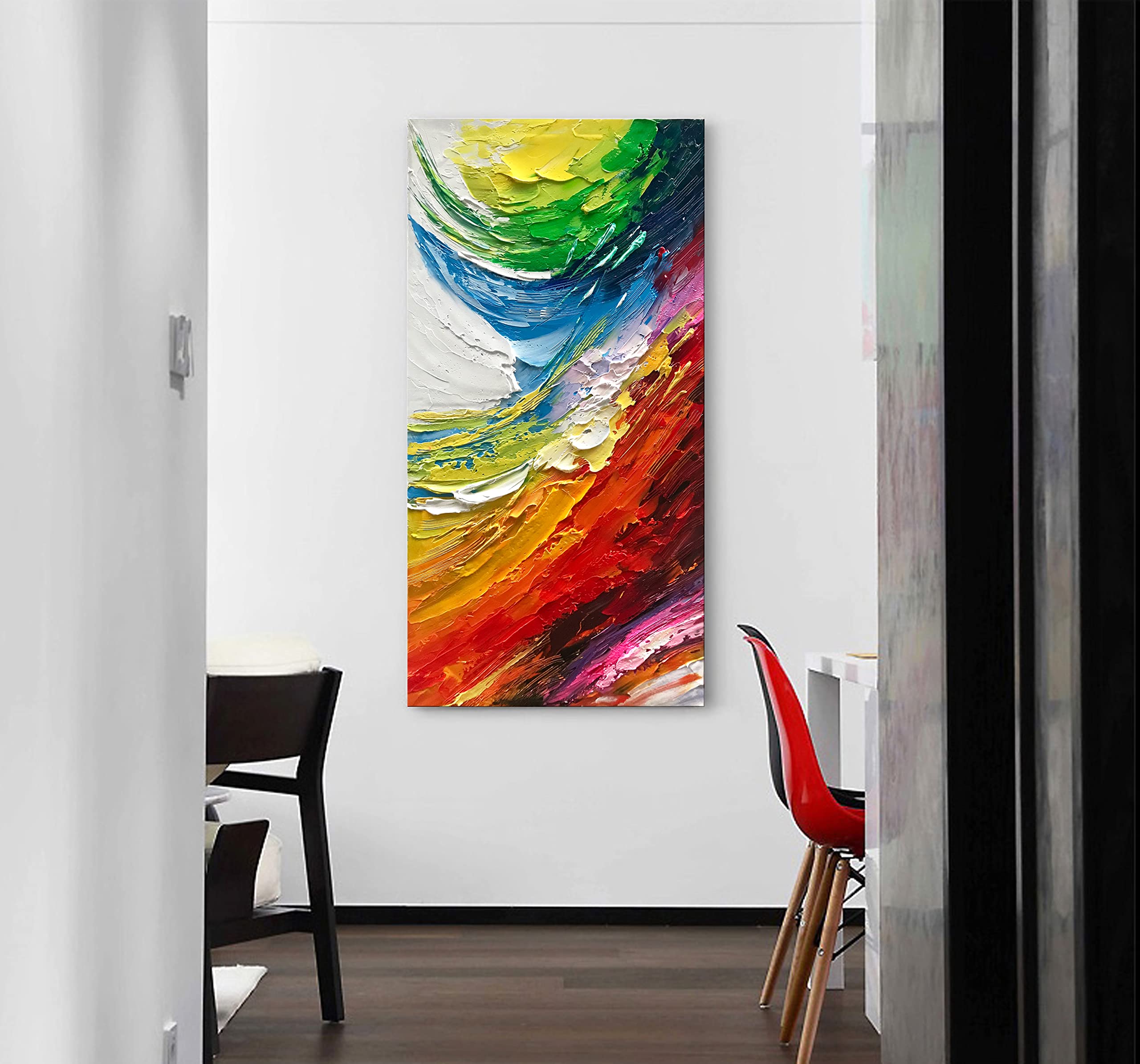 Hand-Painted Blue and Red Abstract Oil Canvas Wall Art - 46x23 Inch Modern Framed Painting for Living Room, Bedroom, Office, Hotel & Restaurant Decor | Perfect for Contemporary Home & Commercial Spaces
