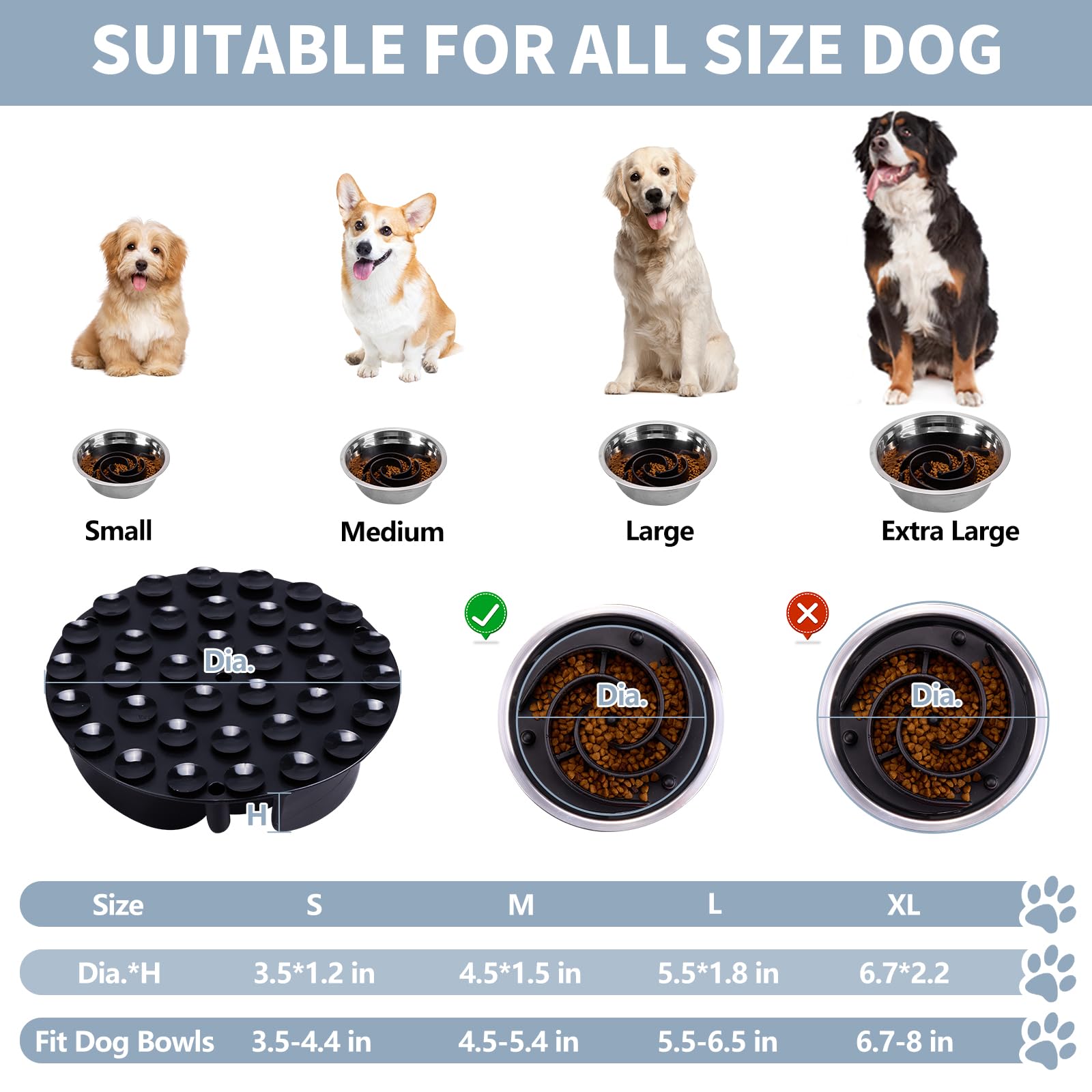 Bestalk Slow Feeder Dog Bowl Insert - Soft Silicone Anti-Choking Eating Mat with Suction Cups for Small, Medium & Large Dogs - Fits Standard & Elevated Bowls - Perfect for Fast Eaters & Digestive Health - Great for Mealtime Enrichment & Portion Control