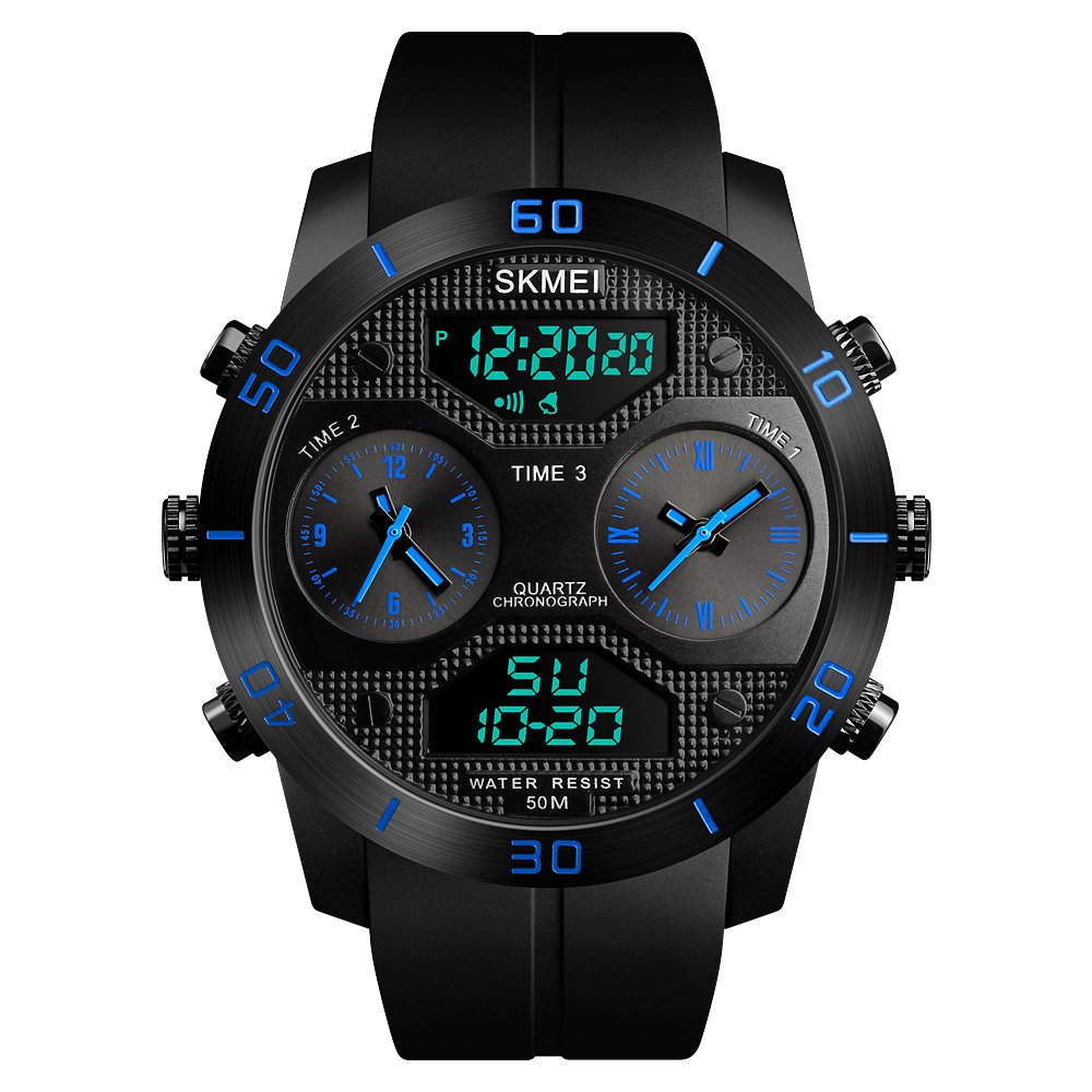 TONSHEN Men's Digital Analog Quartz Watch - 50M Waterproof Military Sport Watch with LED Display, Stopwatch & Alarm - Durable Rubber Band for Outdoor Activities, Running, Hiking & Swimming