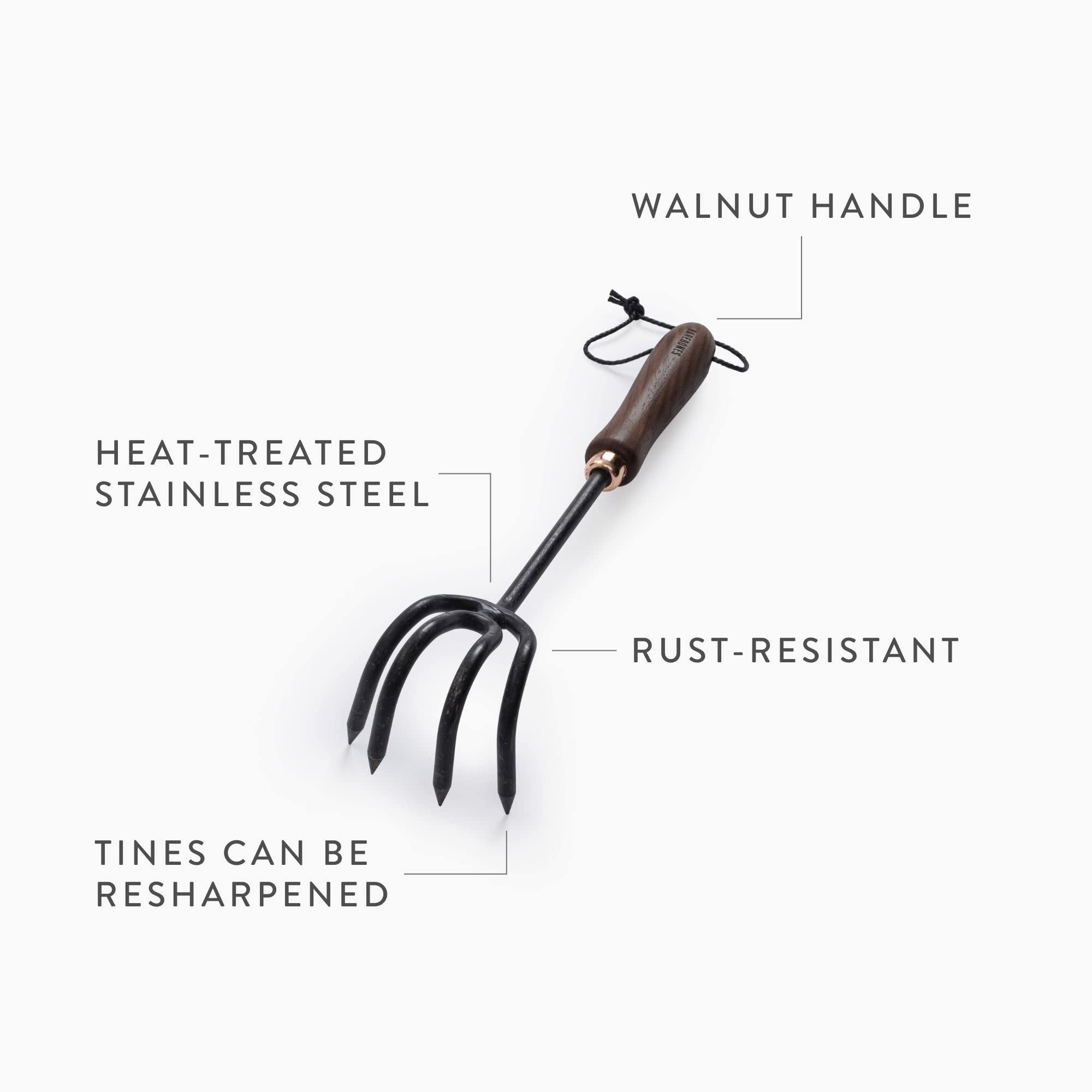 Barebones Stainless Steel Cultivator - 3-in-1 Garden Tool for Weeding, Raking Soil & Yard Work - Ergonomic Weed Remover with Walnut/Black Handle - Perfect for Gardening, Landscaping & Lawn Care