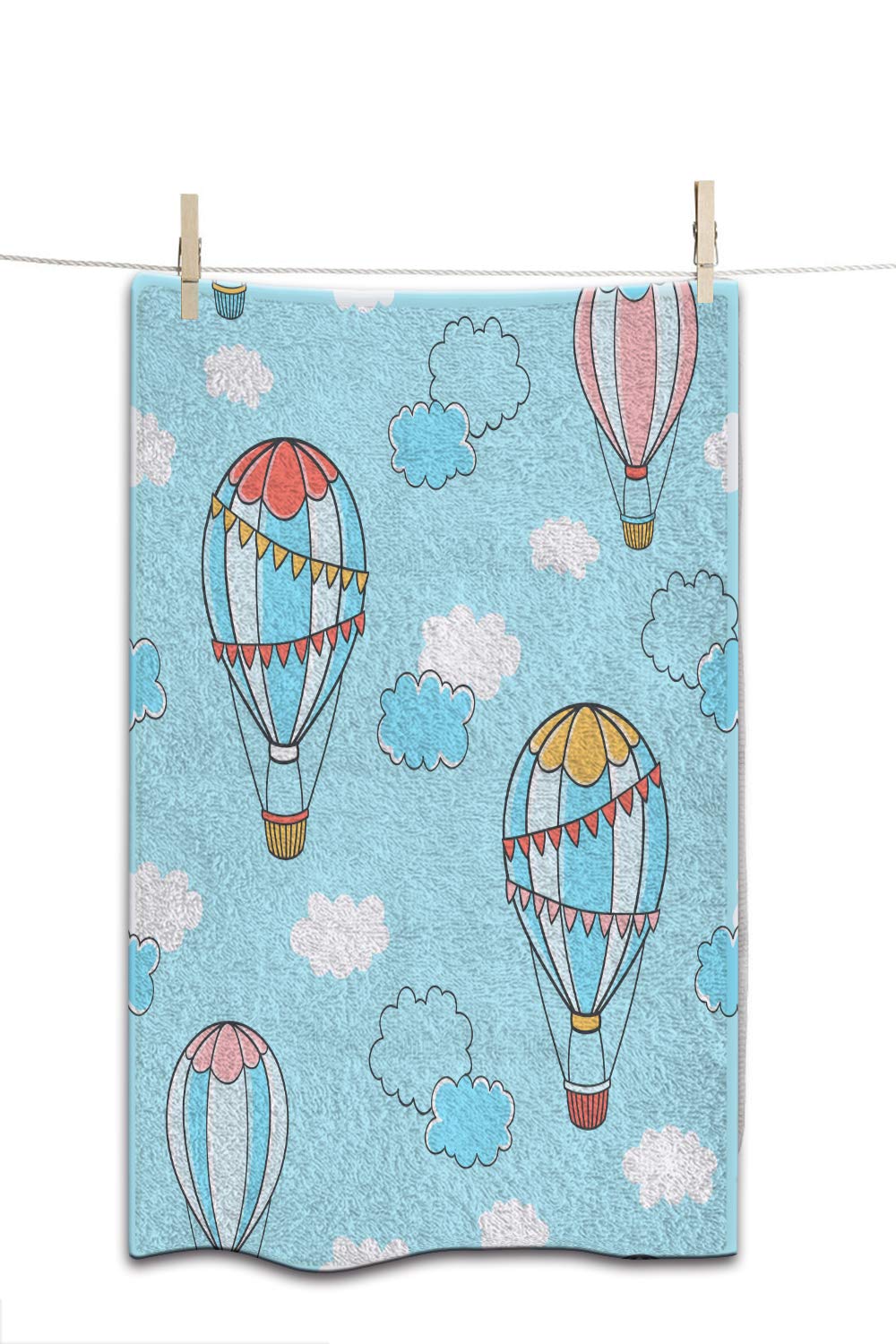 Colorful Hot Air Balloon Hand Towels - 15x30 Inch Soft Bath Towels for Gym, Salon & Spa - Cartoon Sky Basket Cloud Design - Perfect for Home, Travel & Gift Giving