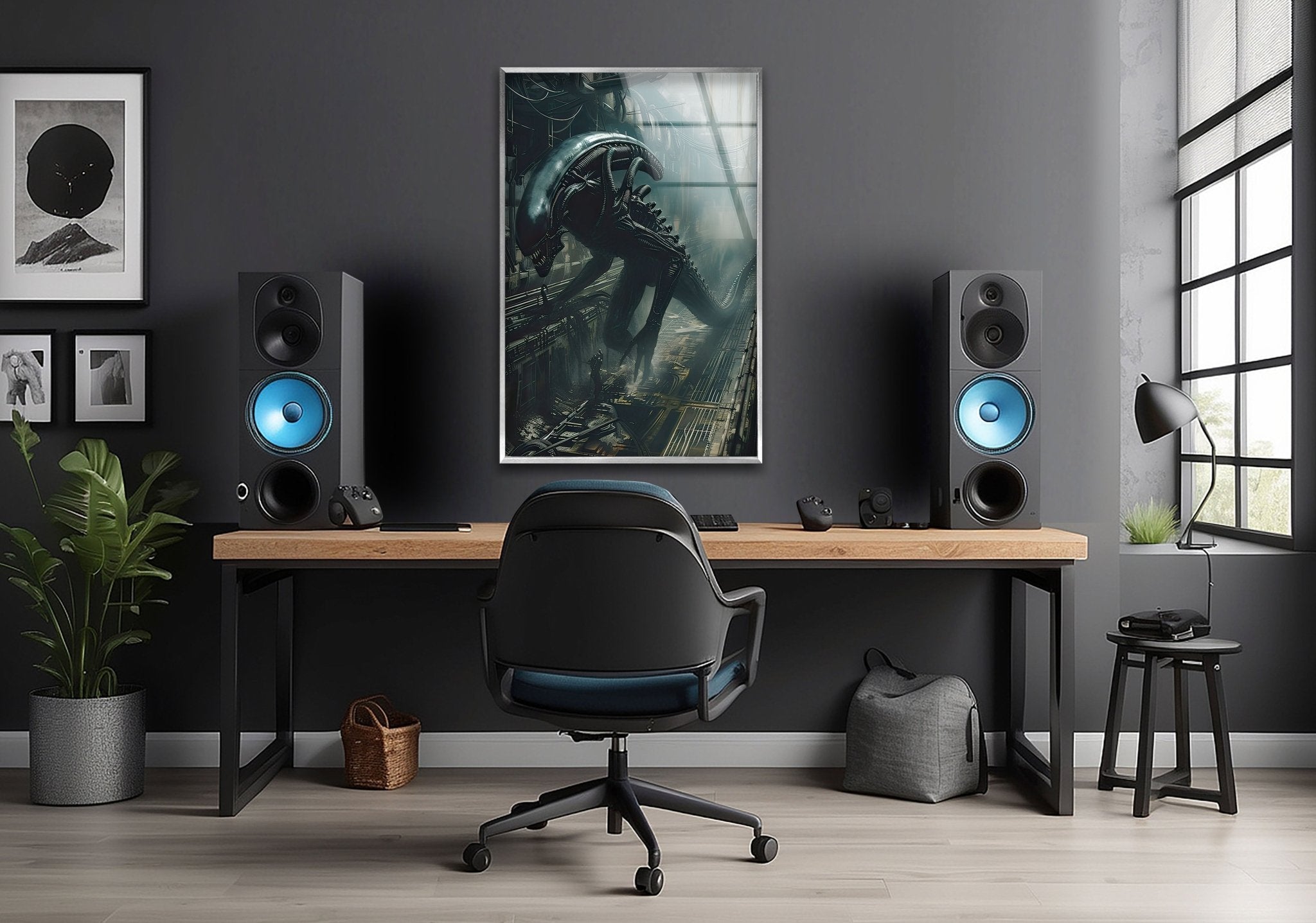 Alien Glass Wall Art - Modern Abstract Home Decor for Living Room, Bedroom & Office - Unique Handcrafted Glass Artwork for Sci-Fi & Space Enthusiasts