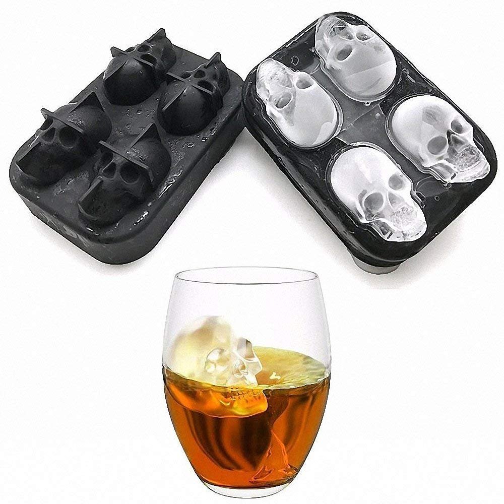 Skull Shaped Silicone Ice Cube Tray for Whisky, Cocktails, Candy, Ice Cream, Pudding & Soap Molds - Perfect for Halloween Parties, Themed Drinks & DIY Crafts