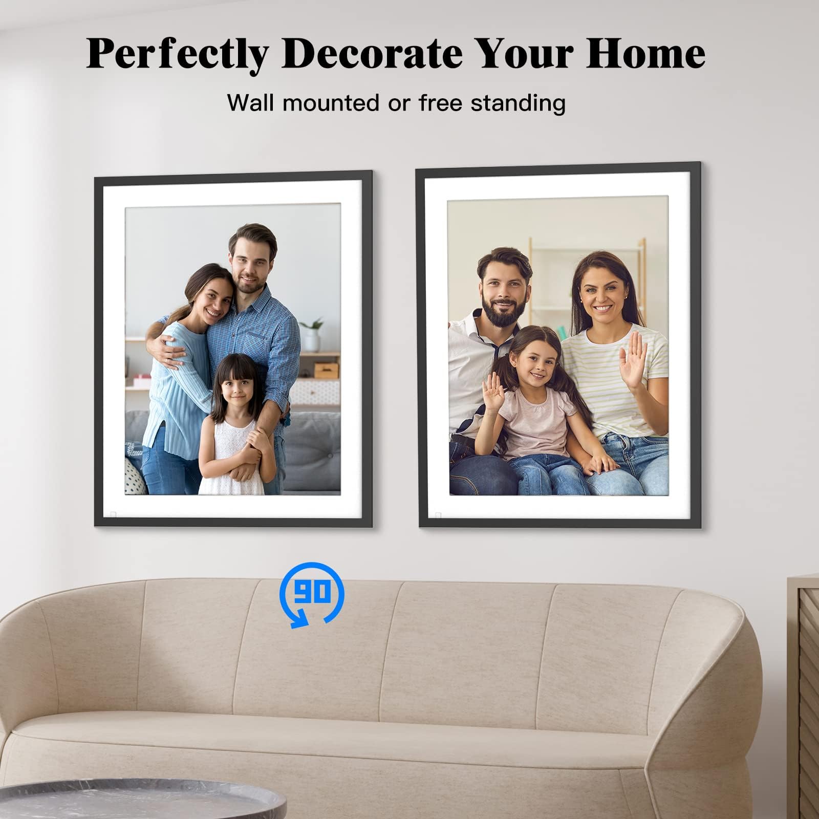17-inch 32GB Smart Digital Photo Frame with IPS Touch Display - Dual WiFi, Auto-Rotate, Easy Photo Sharing via App & Email - Perfect Gift for Mom, Family & Home Decor (Black) - Display Memories in Living Room, Bedroom or Office