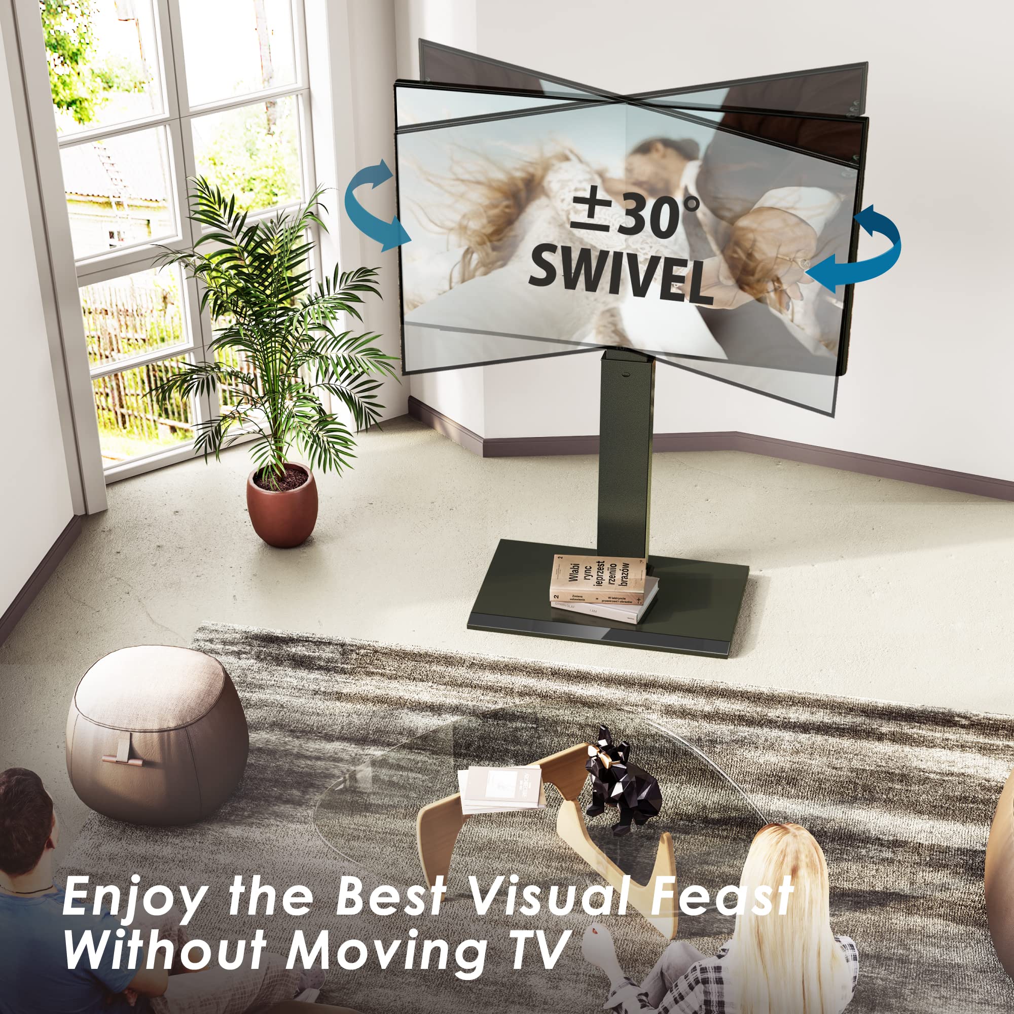 FITUEYES Universal Floor TV Stand for 26-65 Inch TVs - Swivel Mount, Height Adjustable, Space Saving Design with Wire Management - Compatible with LED, LCD, OLED, Plasma Flat & Curved Screens (Black) - Perfect for Living Rooms, Bedrooms & Home Theaters