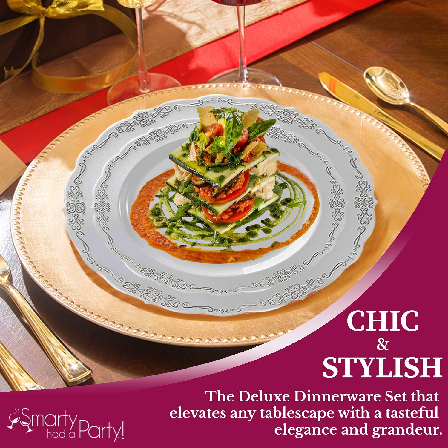 Elegant Disposable Plastic Plates for Party - 60-Piece Clear with Silver Wedding Dinnerware Set | Perfect for Weddings, Birthdays, Catering & Outdoor Events