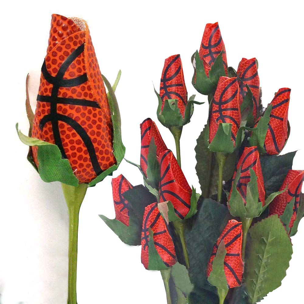 12 Pack Handmade Basketball Rose Bouquet - Unique Sports Themed Floral Arrangement for Valentine's Day, Anniversary & Home Decor