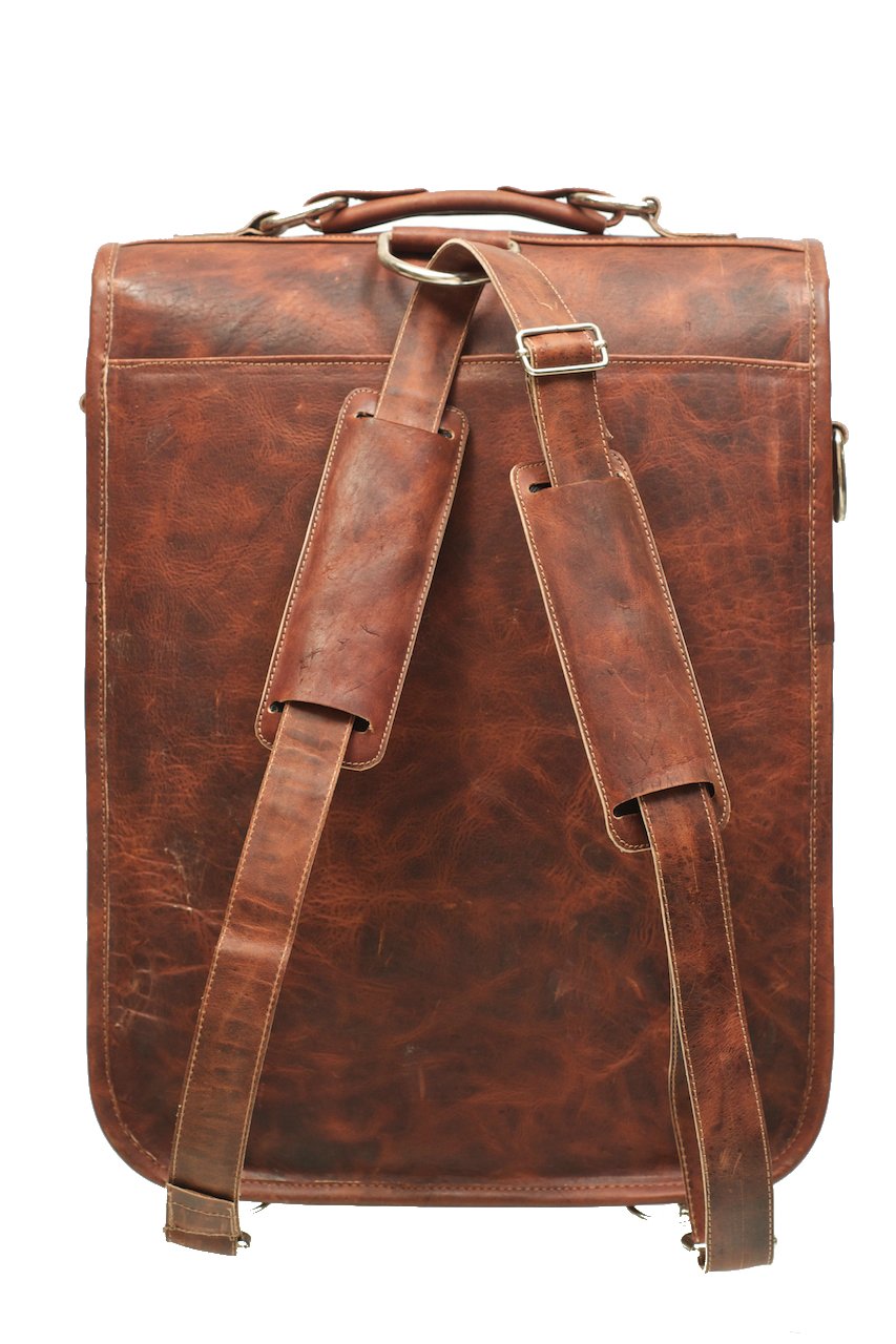 Handmade Genuine Leather Messenger Briefcase & Backpack Laptop Bag for Men & Women - Crazy Horse Brown - Perfect for Office, Business Travel & College