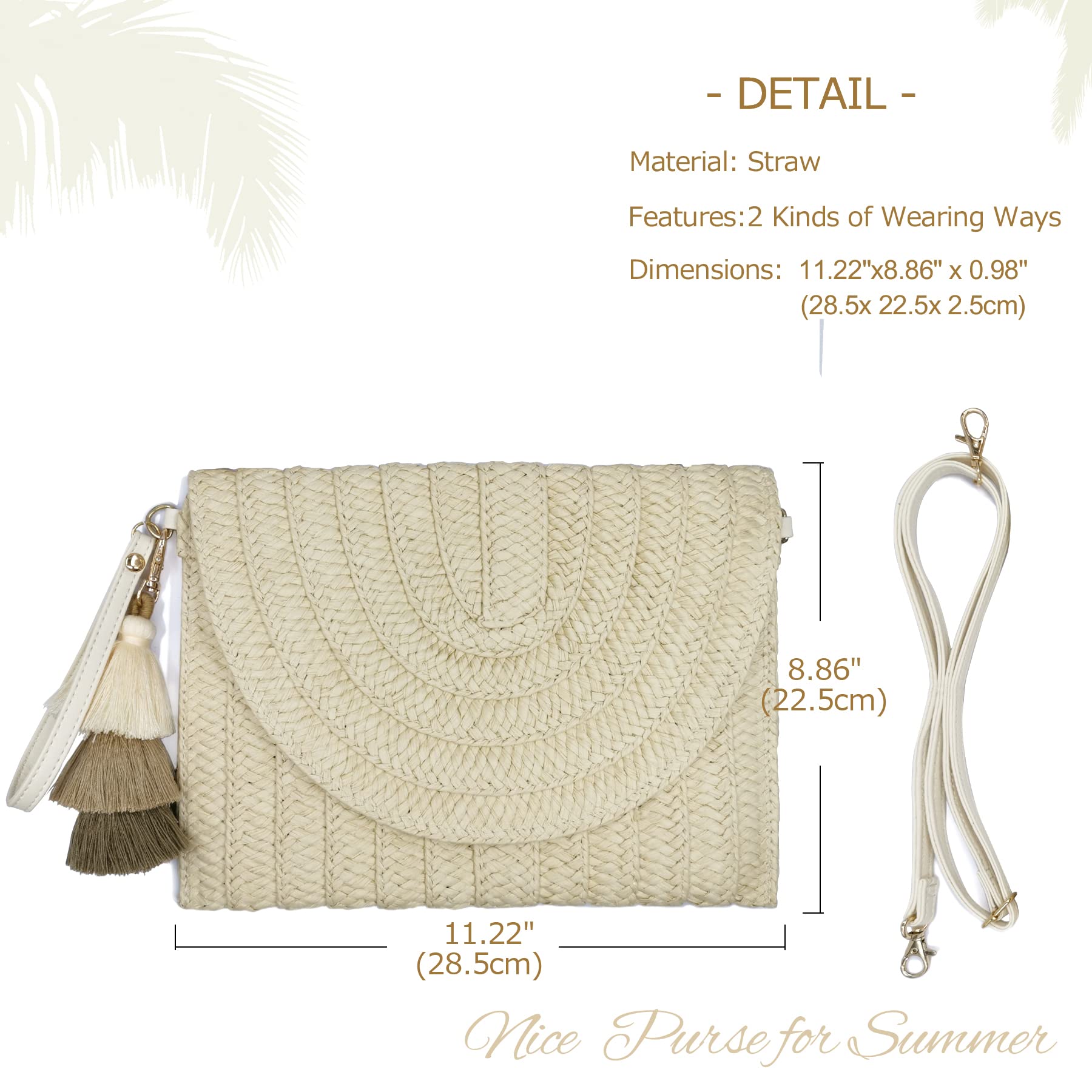 Aovtero Straw Clutch Purse - Women's Crossbody Bag for Summer Beach & Travel