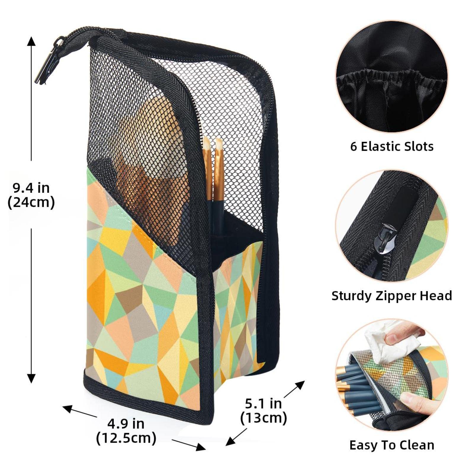 Rainbow Geometric Makeup Brush Organizer Bag with 12 Slots - Portable Travel Cosmetic Brush Holder Case for Professional Makeup Artists & Beginners - Perfect for Home, Travel, and Salon Use