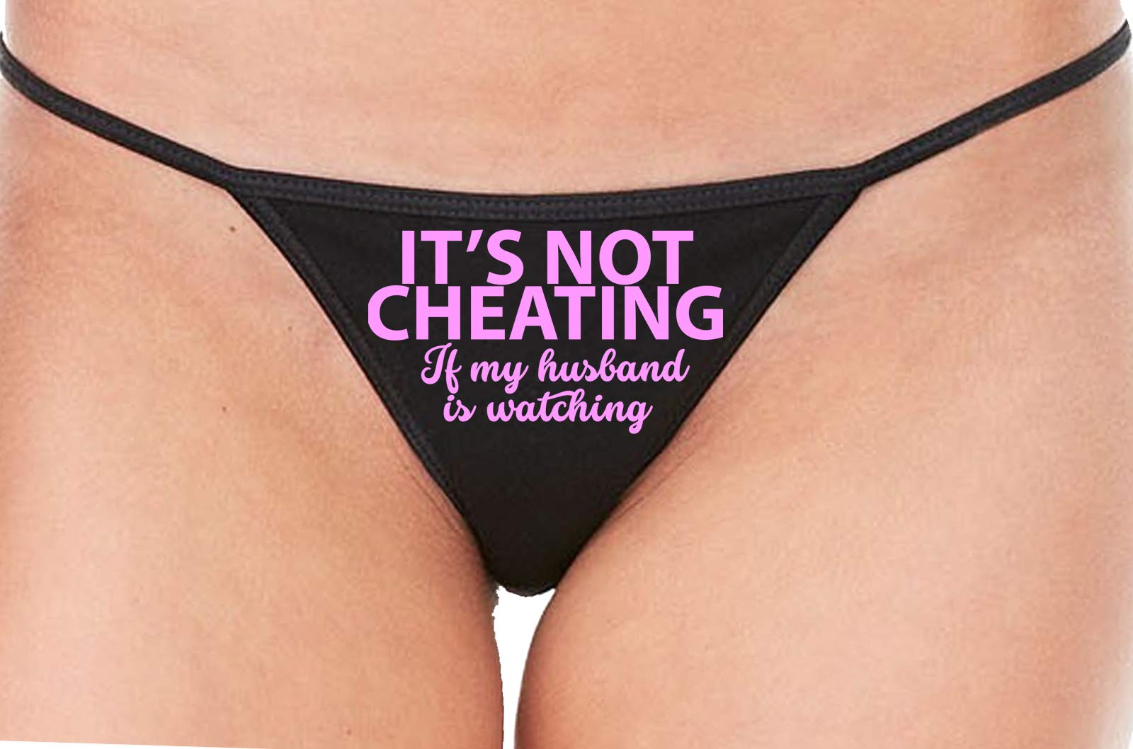 Knaughty Knickers 'It's Not Cheating If My Husband Watches' Black Lingerie String Thong - Sexy Lace Underwear for Couples & Spicy Date Nights