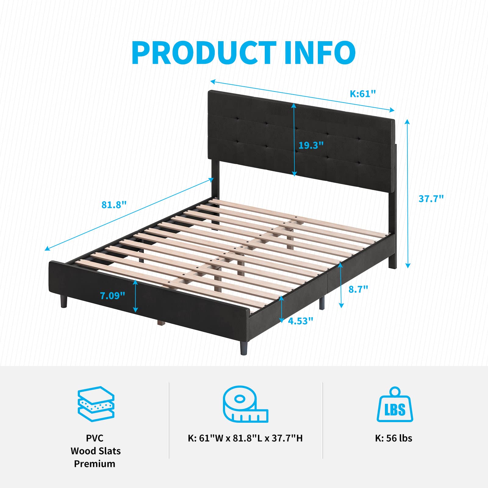 Queen Size Bed Frame with Smart RGB LED Lights & Adjustable Headboard - Button Tufted Linen Fabric Upholstered Platform Bed, No Box Spring Needed (Black) - Perfect for Modern Bedrooms, Gaming Rooms & LED Lighting Enthusiasts