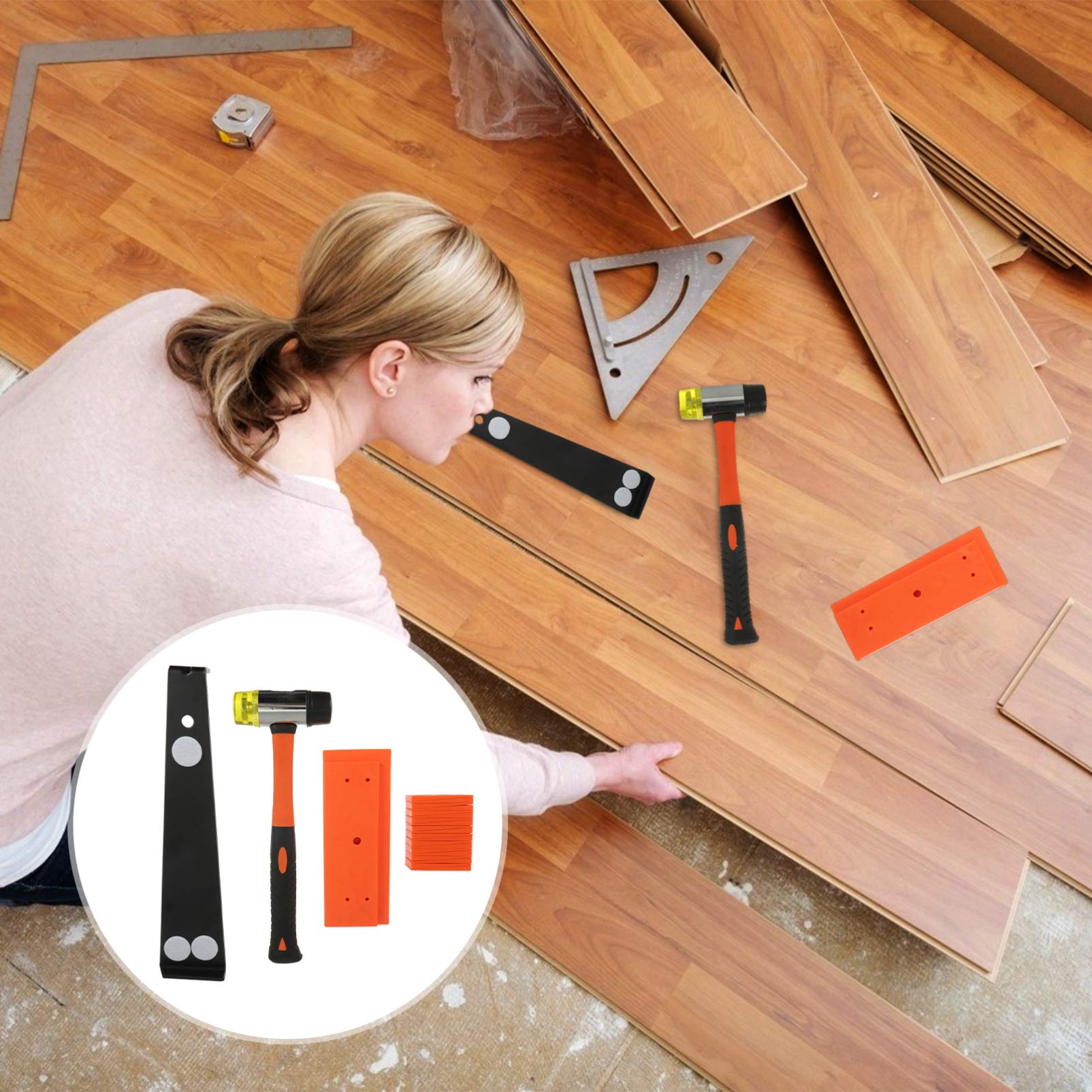 ULTECHNOVO Wood Flooring Installation Tools Kit - Tapping Bar, Spacers, Hammer & More for Hardwood Floor DIY Projects - Perfect for Home Renovation & Professional Use