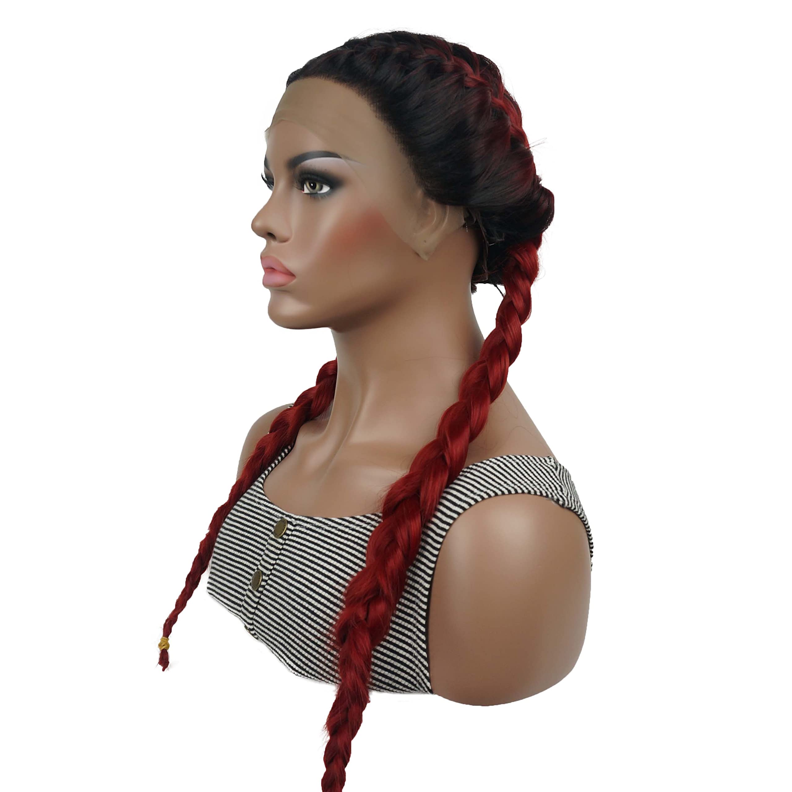 Aimole Long Ombre Red Synthetic Lace Front Wig for Women - Two Braid Hairstyles | Perfect for Cosplay, Parties & Daily Wear