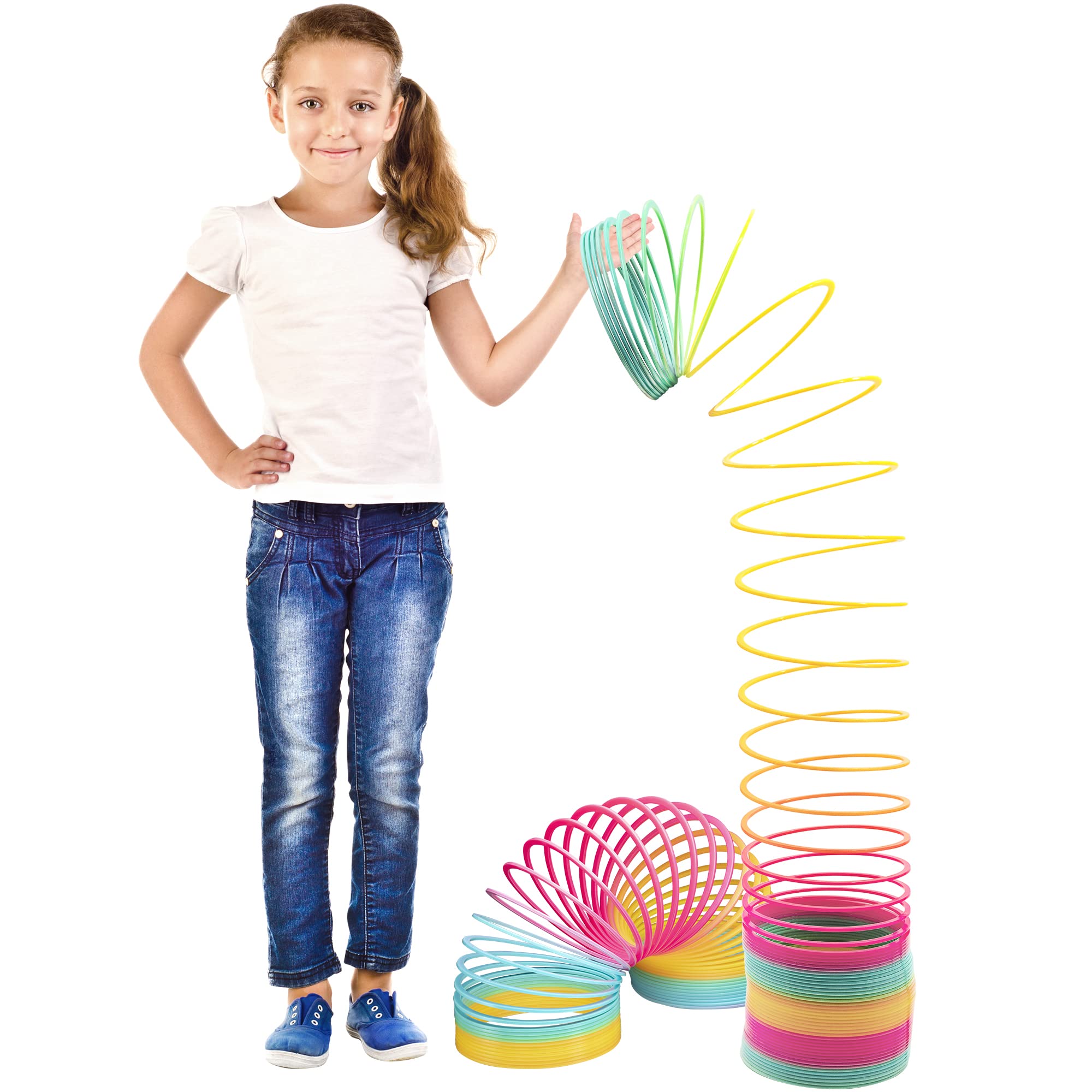 Giant Rainbow Coil Springs Toy – 2 Pack Extra Large 6'' Plastic Coil Springs for Kids | Fun Walking, Stretching & Party Favor Toys | Perfect for Outdoor Play, Birthday Gifts & Sensory Development Activities