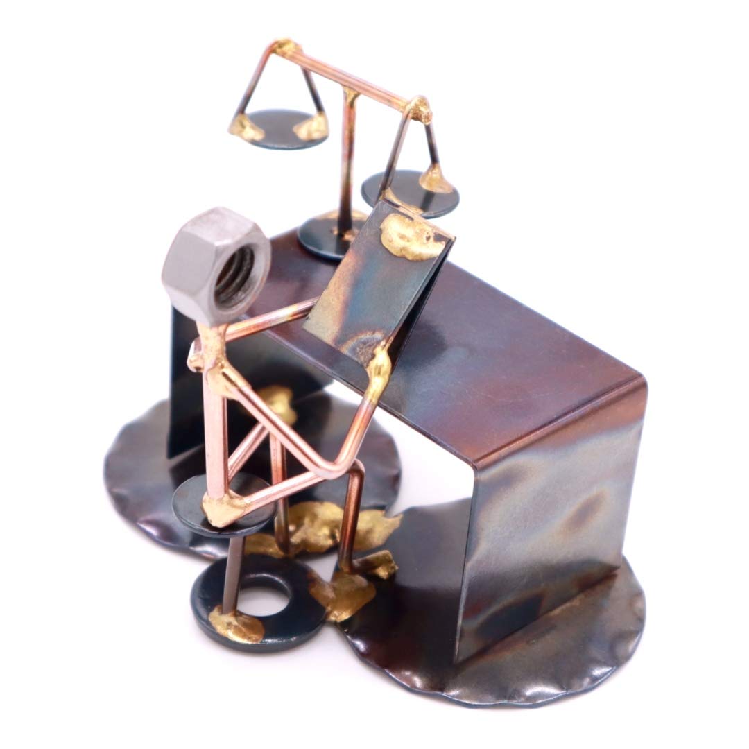 Handmade Metal Lawyer Figurine - Unique Welded Recycled Metal Sculpture - Desk Decor & Attorney Gift - Law Office Accessory - Made in USA - Perfect for Legal Professionals & Law Graduates