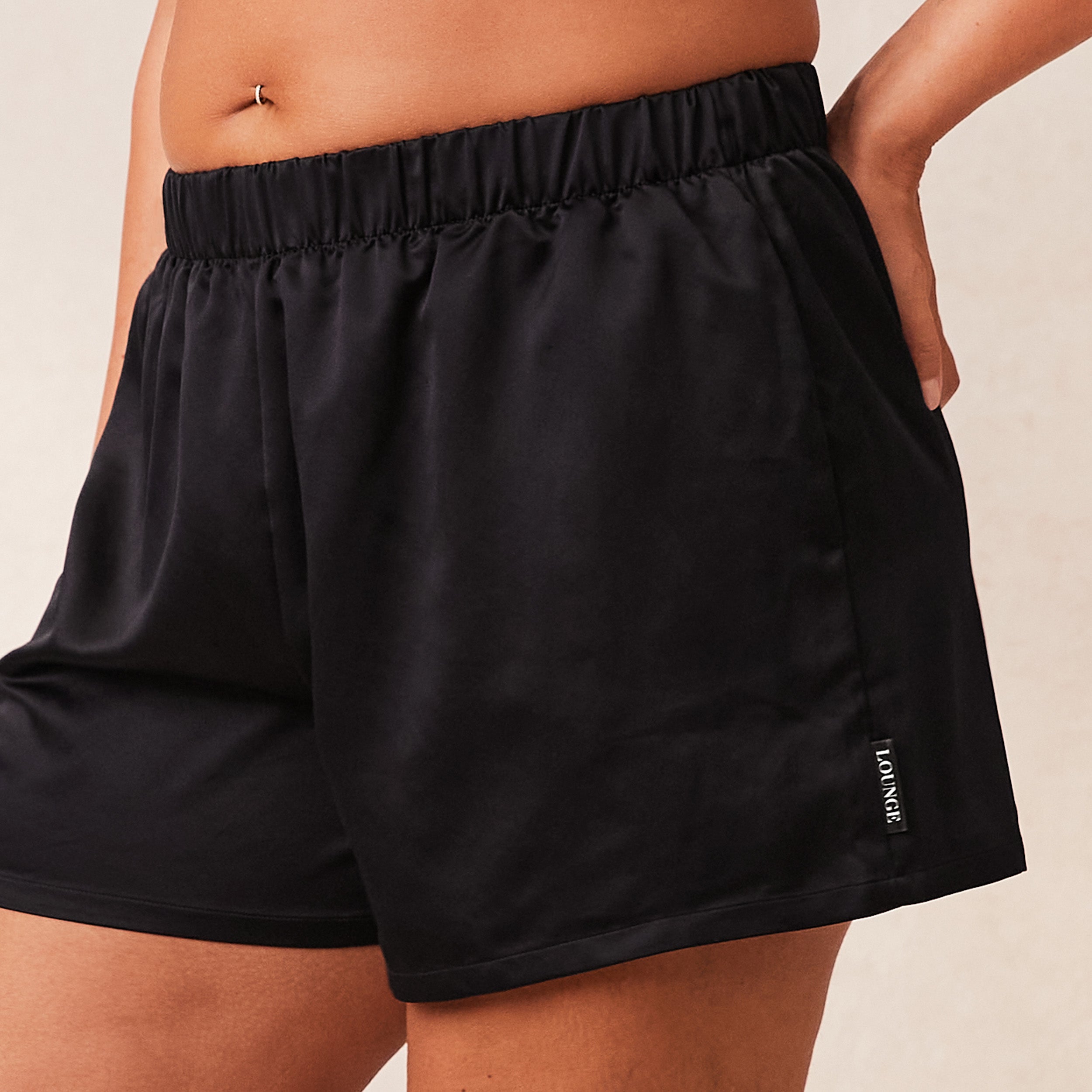 Classic Black Satin Pajama Shorts for Women - Comfortable Sleepwear & Lounge Wear for Summer Nights