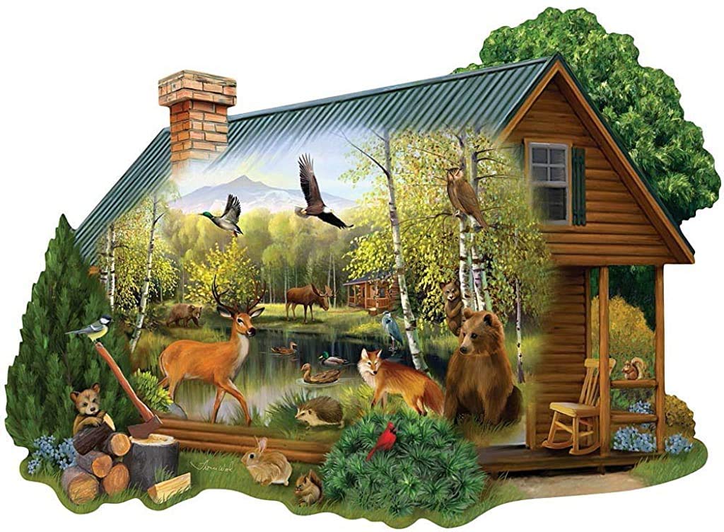 750 Piece Jigsaw Puzzle for Adults - Cabin in The Wild Forest Animals Puzzle by Thomas Wood, 20