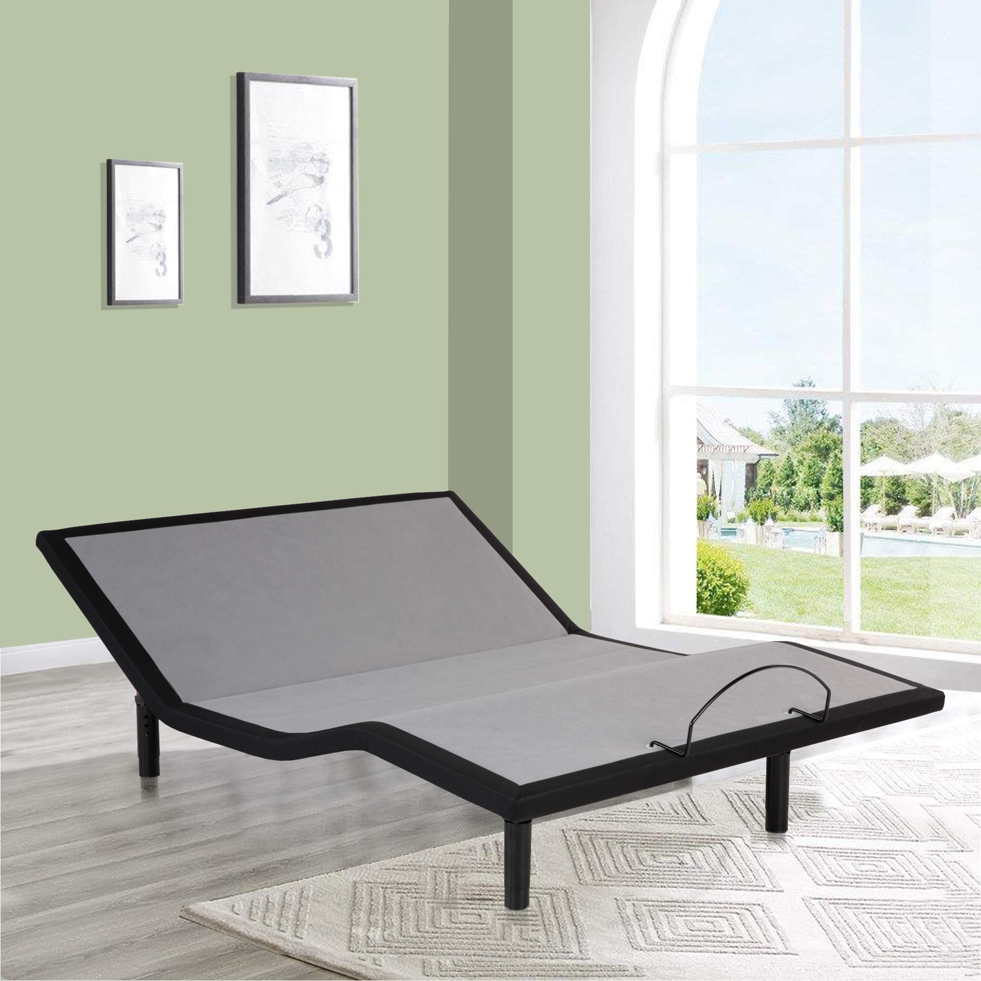 10-Inch Adjustable Bed Base with Head & Foot Incline - Wireless Remote Control, Height Adjustable California King Size Bed Frame in Grey - Perfect for Back Pain Relief, Reading & Watching TV in Bed