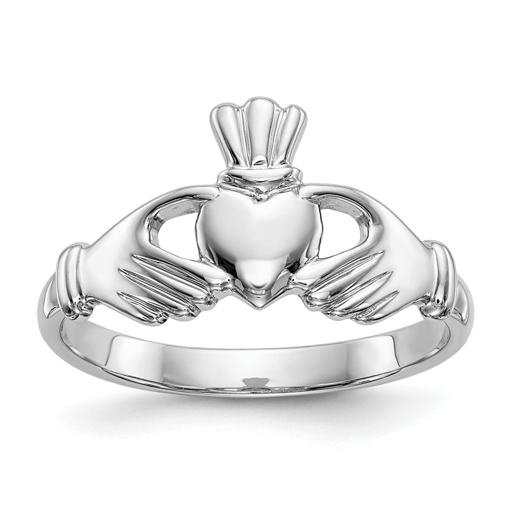 14K White Gold Polished Claddagh Ring for Women - Size 6.5, Irish Love Friendship Loyalty Wedding Band - Perfect for Engagement, Anniversary & Celtic Jewelry Gifts
