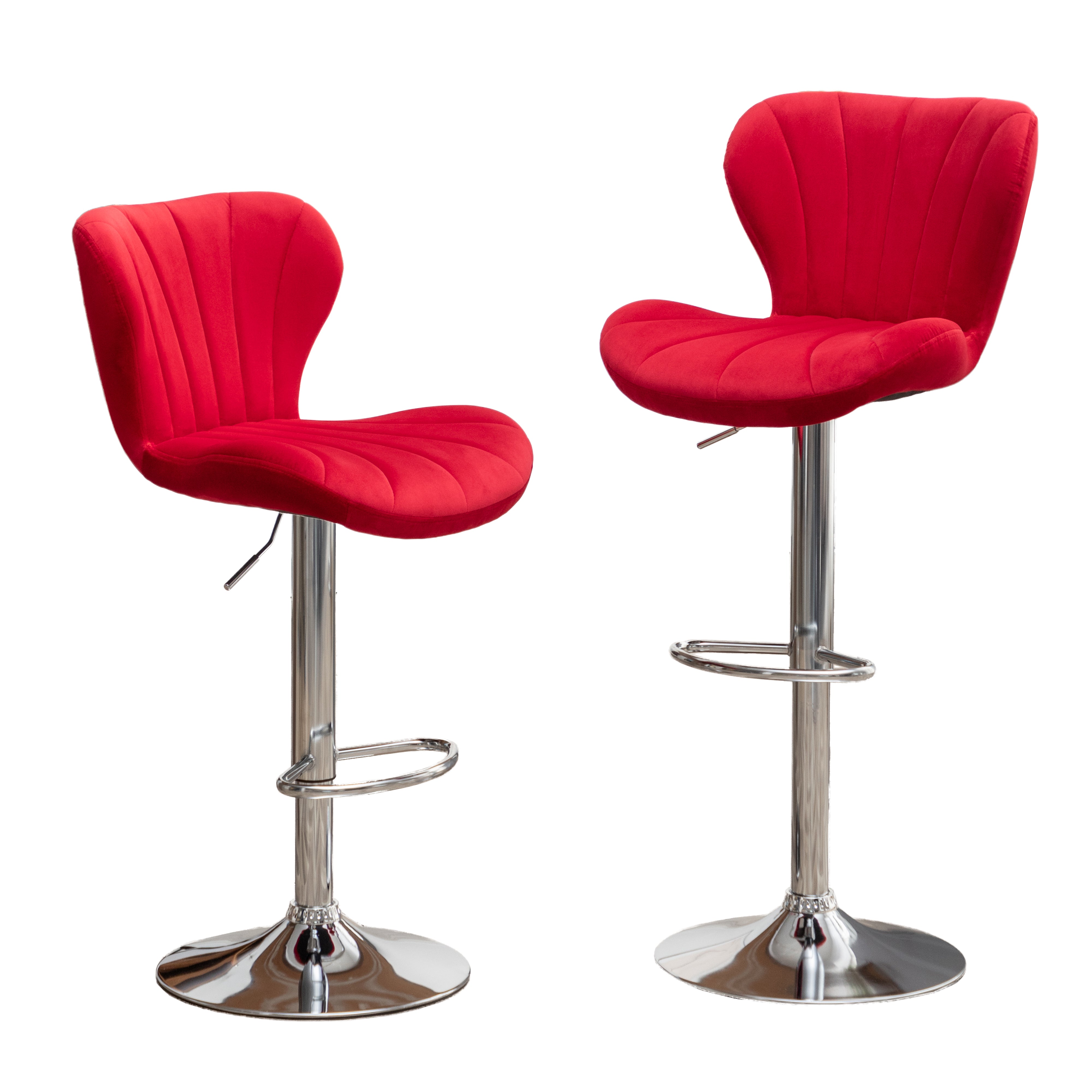 Roundhill Furniture Ellston Upholstered Adjustable Swivel Bar Stools - Set of 2, Red Velvet Counter Height Stools for Kitchen Island, Breakfast Bar & Home Decor
