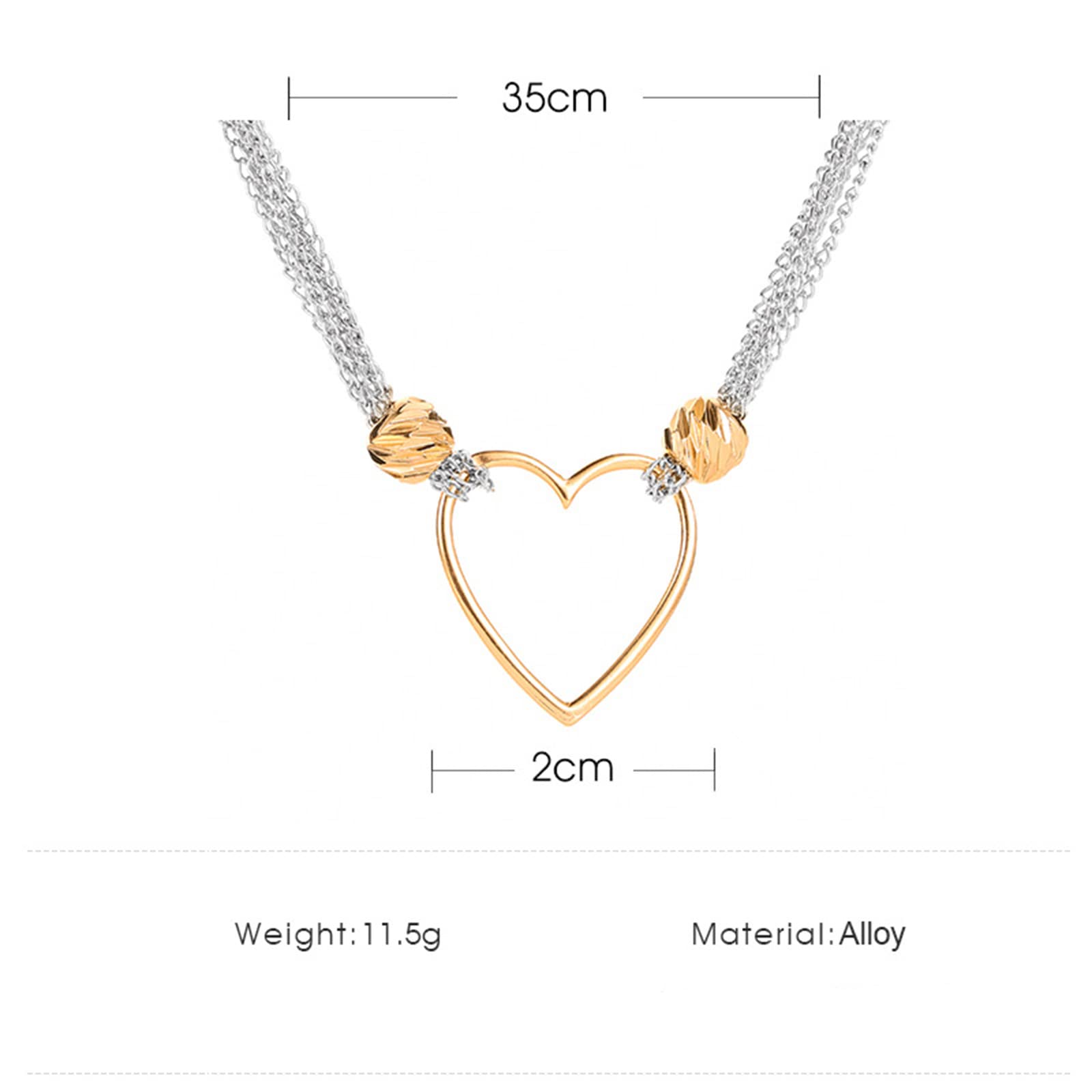 YienDoo Gold & Silver Heart Pendant Necklace - 4 Line Clavicle Chain Hoop Choker with Charm, Elegant Statement Jewelry Gift for Women, Girlfriend, Wife | Perfect for Valentine's Day, Anniversary, Date Night & Special Occasions