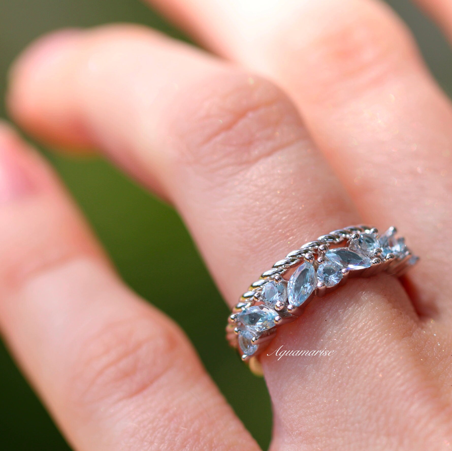 Willow Aquamarine Ring Set - Sterling Silver Jewelry for Women, Elegant Birthstone Gift for March, Perfect for Weddings, Anniversaries & Everyday Wear