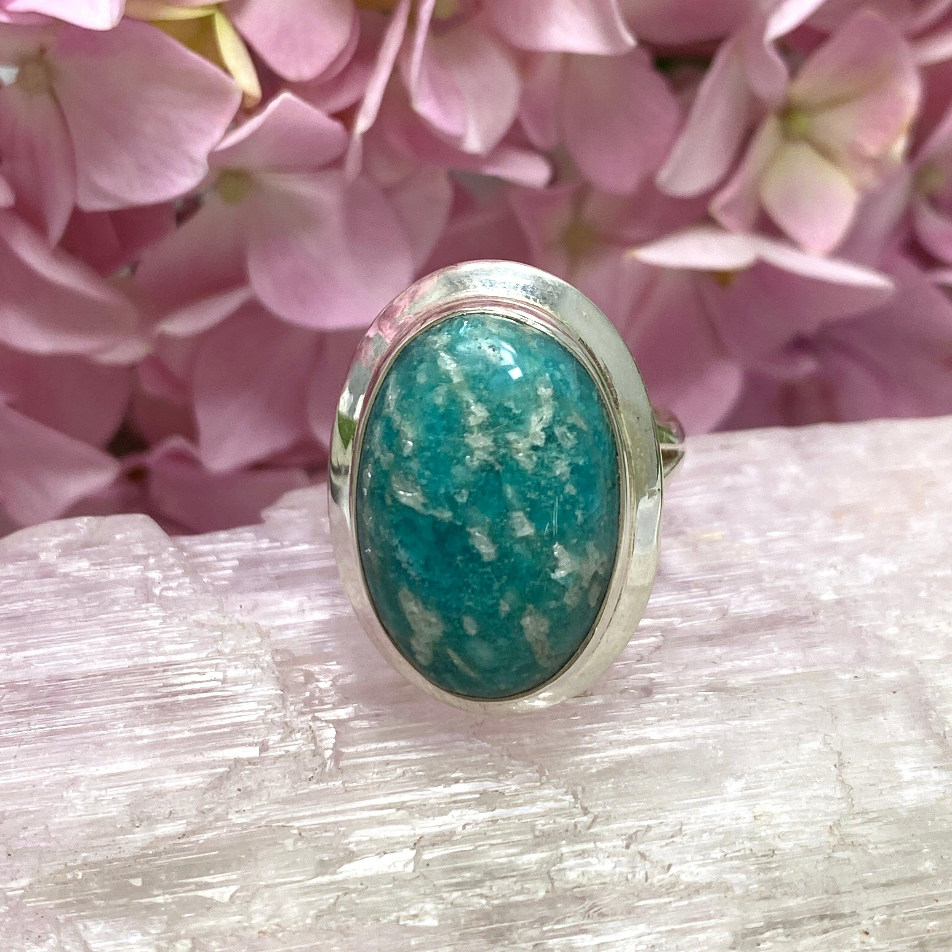 Amazonite Oval Ring for Women - Size 8 Sterling Silver Gemstone Jewelry KRGJ2103 | Elegant Gift for Birthday, Anniversary & Everyday Wear