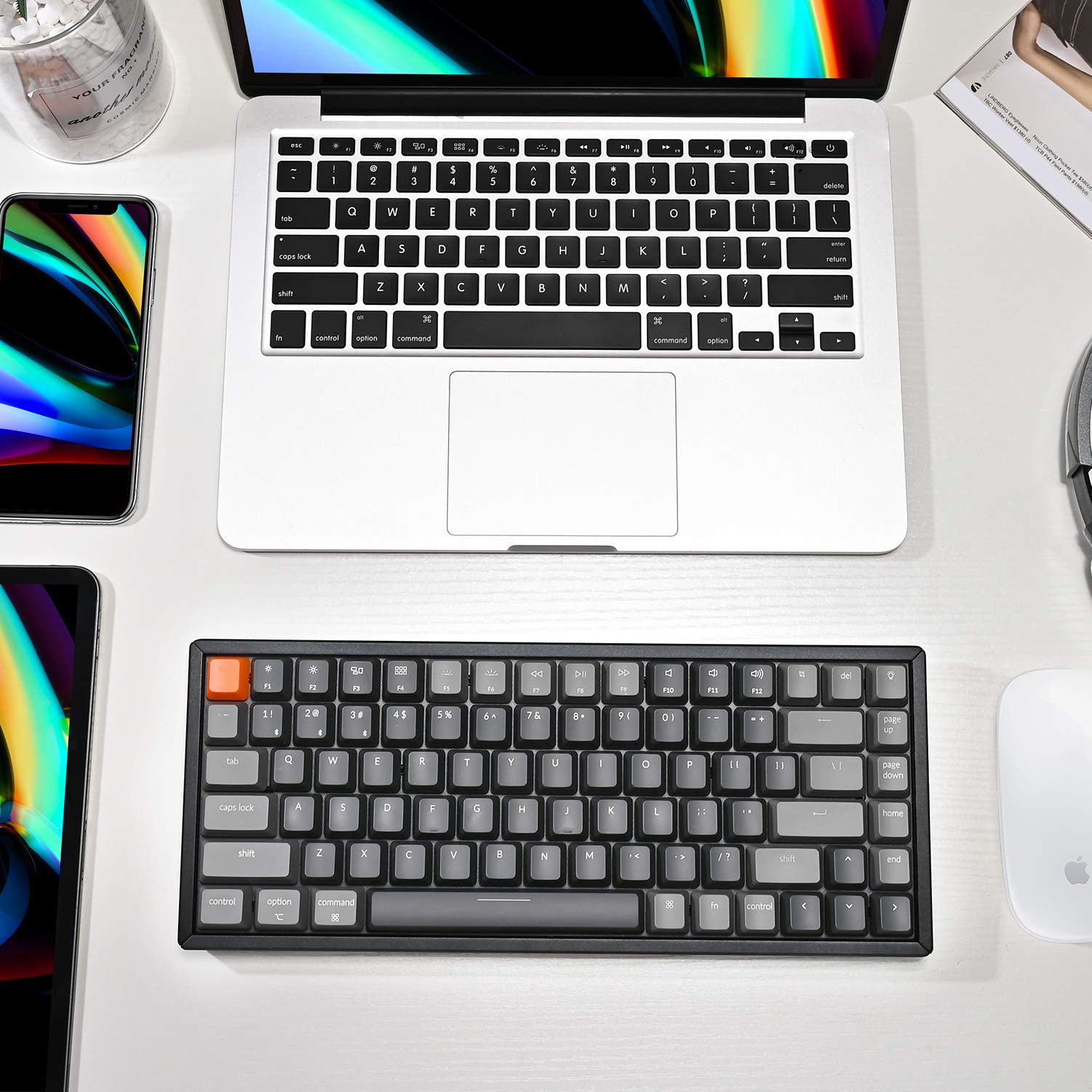 Keychron K2 V2 Wireless Mechanical Keyboard - 75% Compact Layout, Bluetooth/USB-C Wired, RGB Backlit, NKRO, Aluminum Frame for Mac/Windows (Gateron G Pro Brown Switch) - Perfect for Gaming, Office Work & Programming