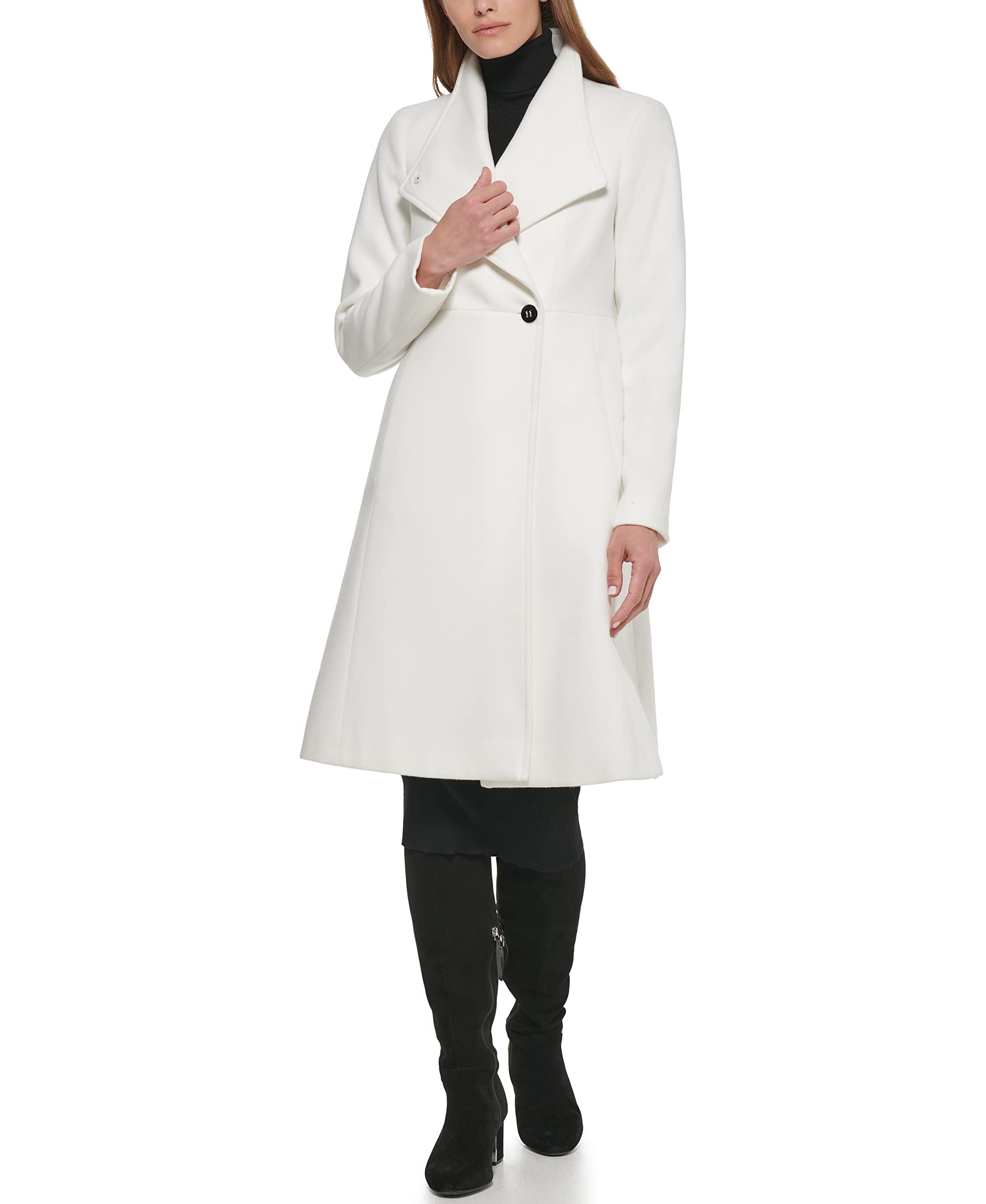 Calvin Klein Women's Asymmetrical Snap Closure Coat with Stand Collar & Welt Pockets - Stylish Winter Outerwear for Work & Casual Wear