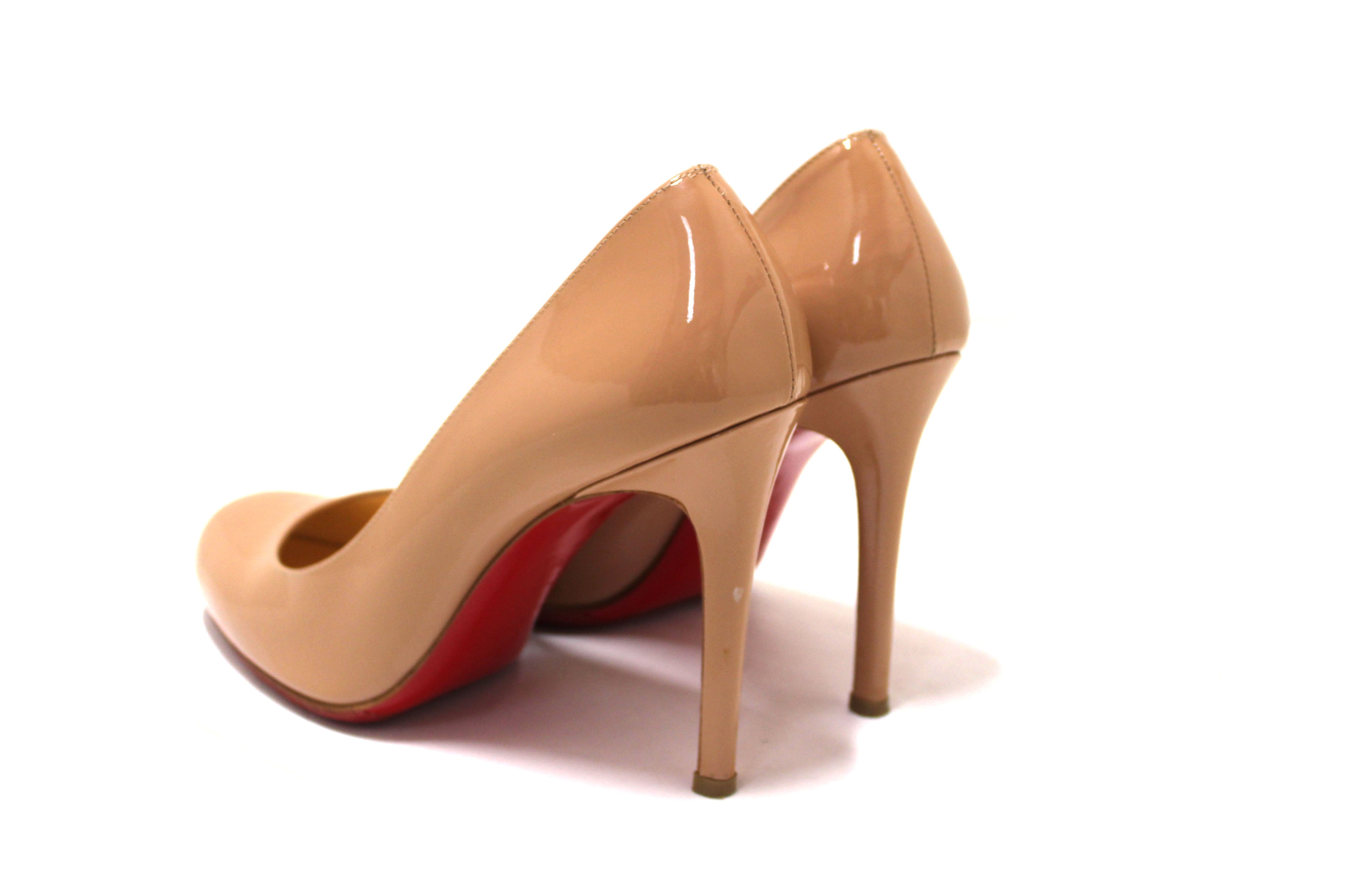 Christian Louboutin Beige Patent Leather 100mm Pumps Women's Size 38.5 - Perfect for Weddings, Parties & Evening Events
