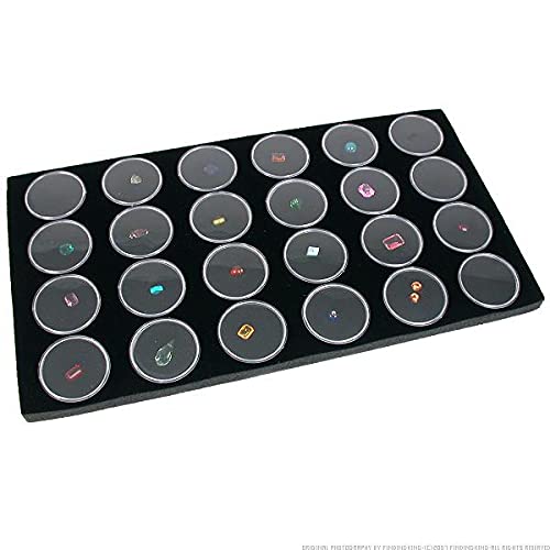 FindingKing Black Glass Top Jewelry Display Case with 24 Gem Jars - Perfect for Jewelry Store, Wedding Ring Showcase & Gift Box Presentation
