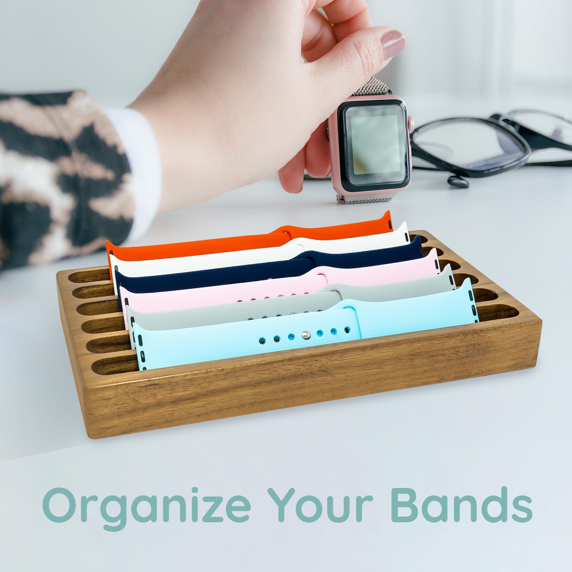 Premium Wooden Apple Watch Band Organizer - Universal Holder & Stand for All Apple Watch Bands - Elegant Walnut Display Case - Perfect Birthday Gift for Women - Ideal for Home, Office & Travel Organization