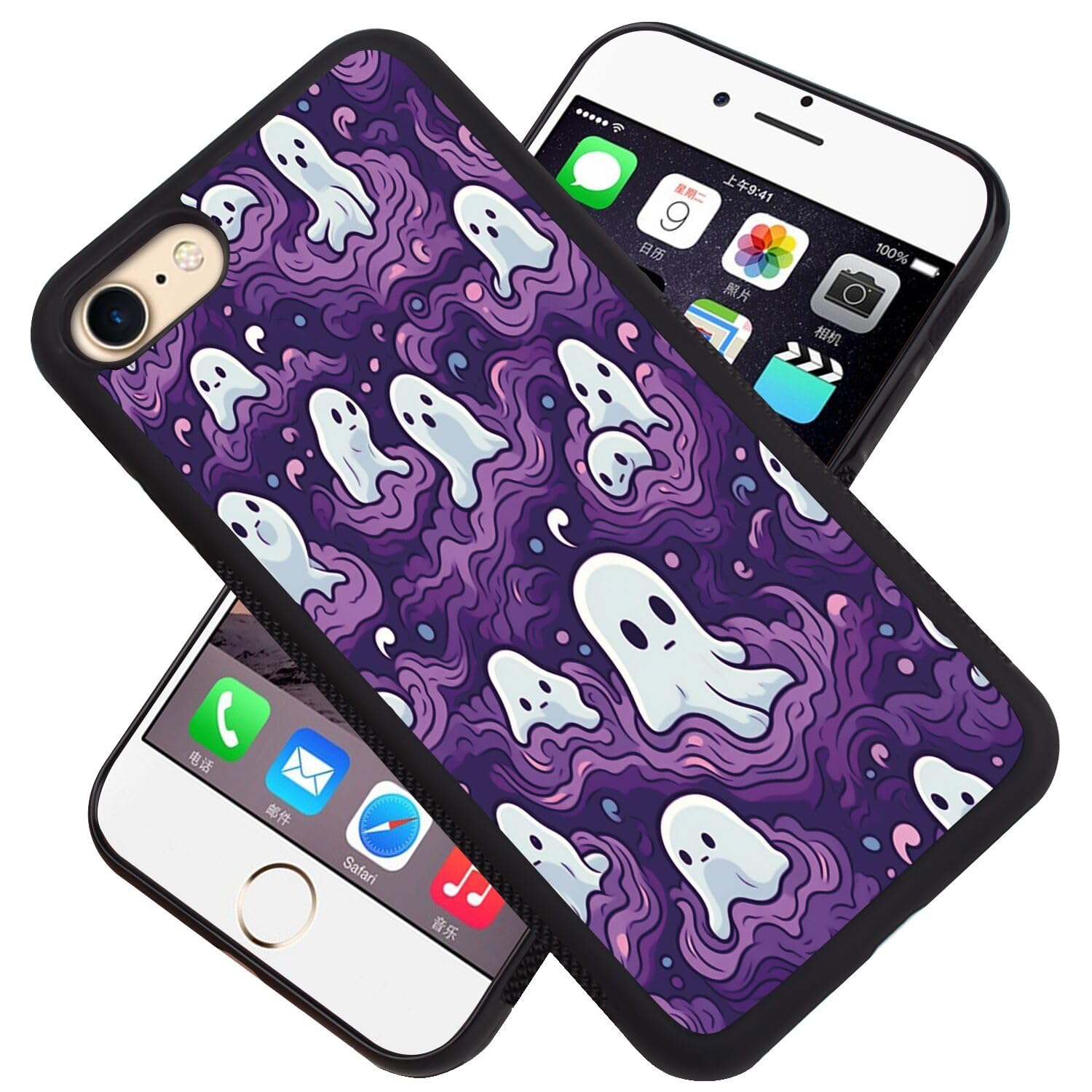Shockproof Ghost Pattern Phone Case for iPhone 7/8/SE - Protective Hard PC Cover with Soft Bumper | Lightweight & Durable | Perfect for Outdoor Activities, Travel & Daily Protection