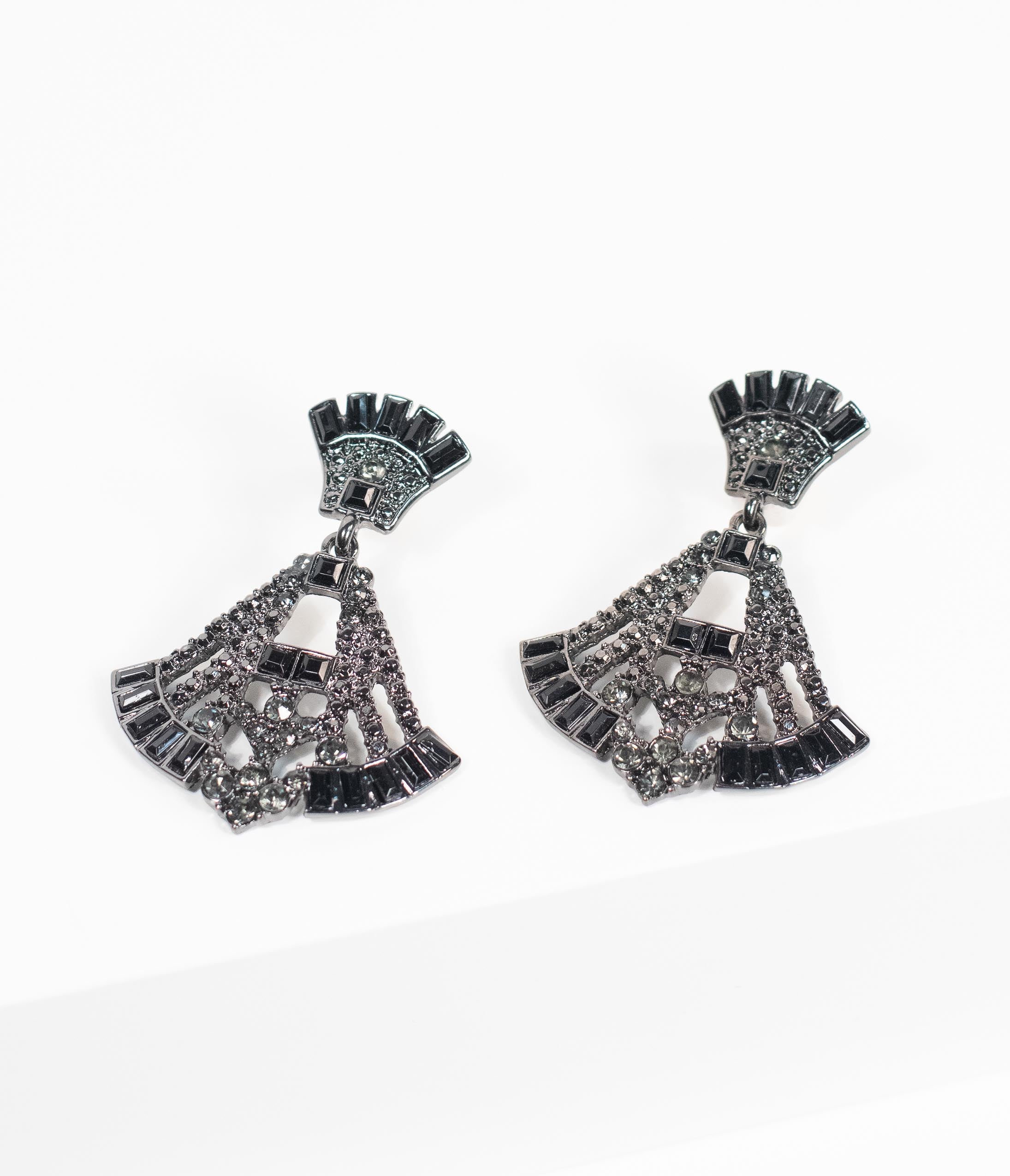 Elegant Black Rhinestone Drop Fan Earrings for Women | Vintage Dangle Jewelry for Parties, Weddings & Evening Events