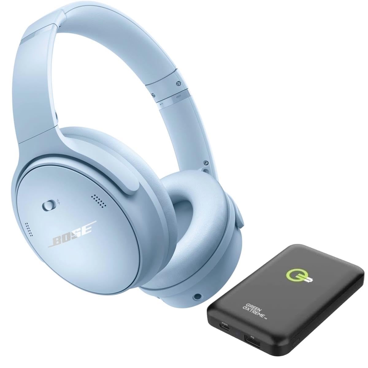 Bose QuietComfort 45 Wireless Bluetooth Noise Cancelling Over-Ear Headphones with Portable Charger - Moonstone Blue | Premium Sound for Travel, Work & Home Office Use