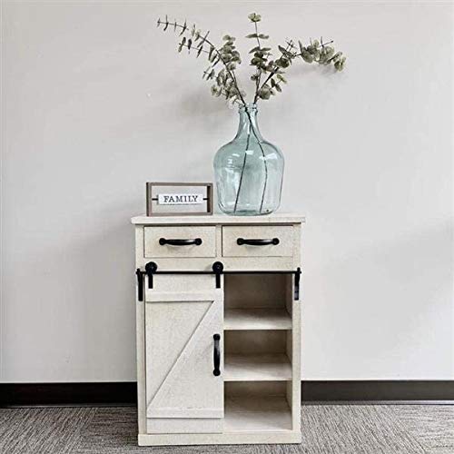 Vintage White Wooden Barn Door Cabinet with 2 Drawers - Classic Country Style Furniture for Bedroom & Living Room - Ships from USA