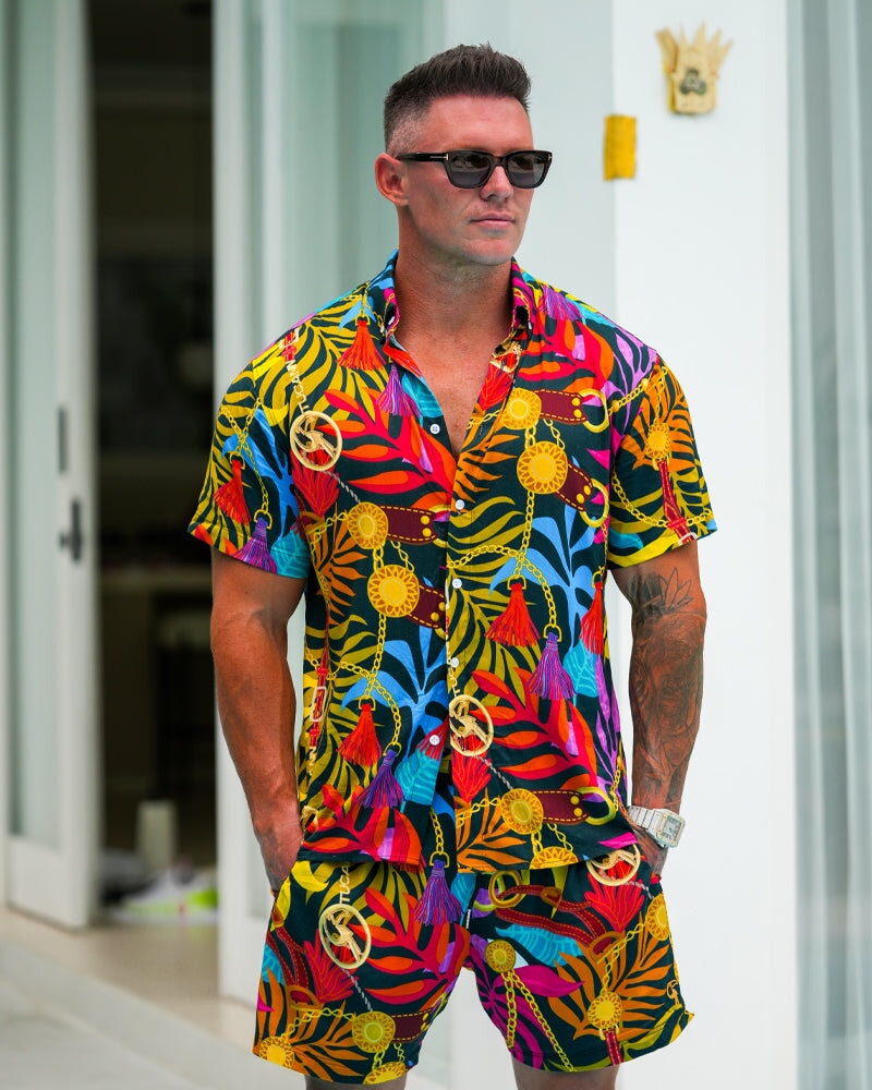 Premium Luxe Wild Jungle Print Resort Shorts - Stylish & Comfortable for Beach Vacations, Pool Parties & Summer Getaways