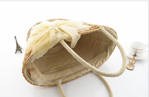 TONWHAR® Woven Straw Beach Bag - Pastoral Style with Silk Flower Decor | Perfect for Summer Vacations, Pool Parties & Boho Fashion Accessories