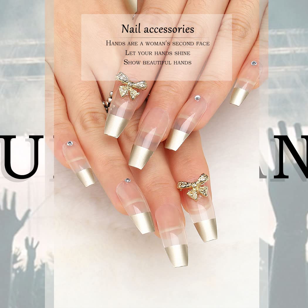 24pcs Luxury 3D Bowknot Acrylic Press-on Nails - Golden French Ballerina Coffin Fake Nails with Glossy Finish for Women & Girls | Perfect for Parties, Weddings & Special Occasions