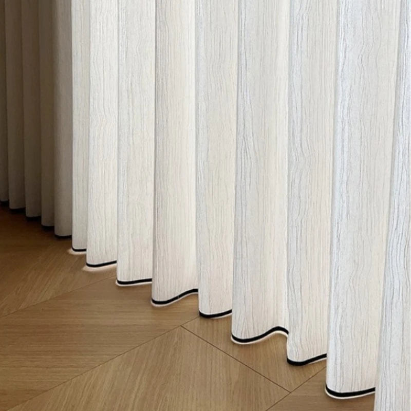 Serena Linen Vertical Striped Custom Blackout Curtains with Black Trim - Elegant Room Darkening Window Treatments for Bedroom & Living Room