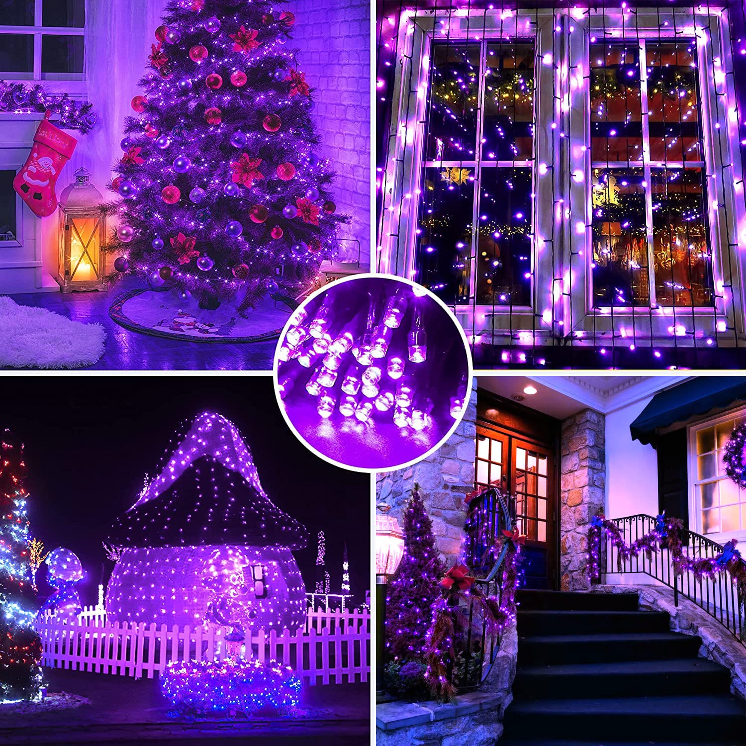 YEGUO 200 LED Purple Christmas String Lights - 66ft Waterproof Outdoor & Indoor Holiday Lights with 8 Modes, Green Wire Twinkle Plug-in Lights for Christmas Tree, Party, Wedding, Garden, and Home Decoration
