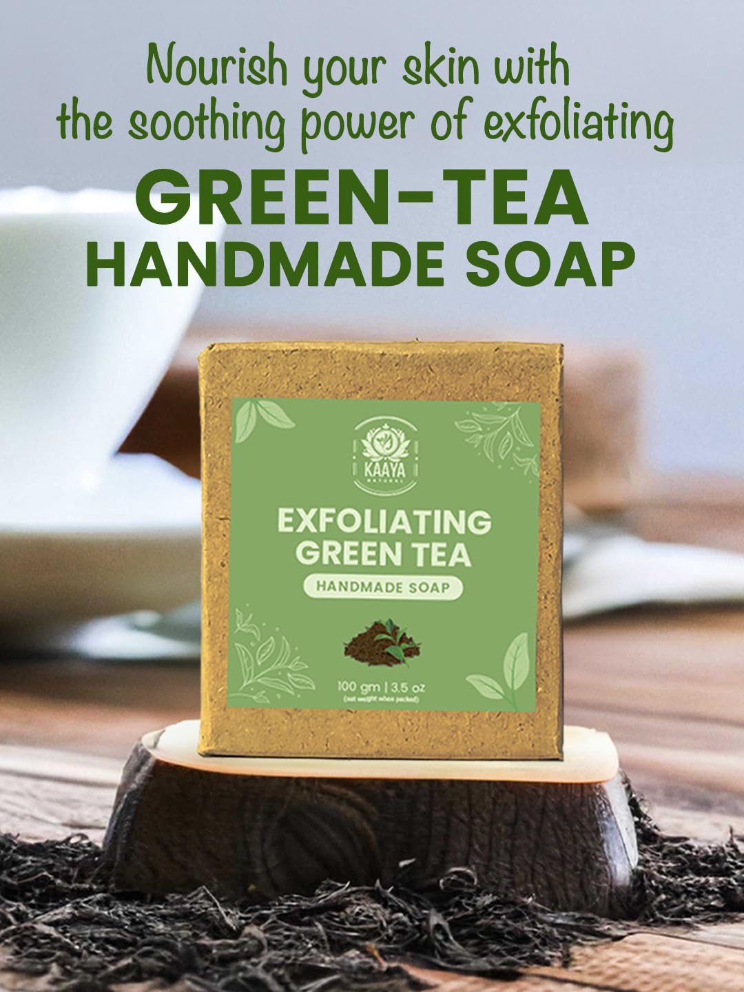 Kaaya Natural Green Tea Anti-Tan Handmade Soap for Face & Body - 100g (Pack of 2) | Organic, Vegan & Cruelty-Free | Brightens Skin & Reduces Tan | Perfect for Daily Skincare Routine, Travel & Gifts