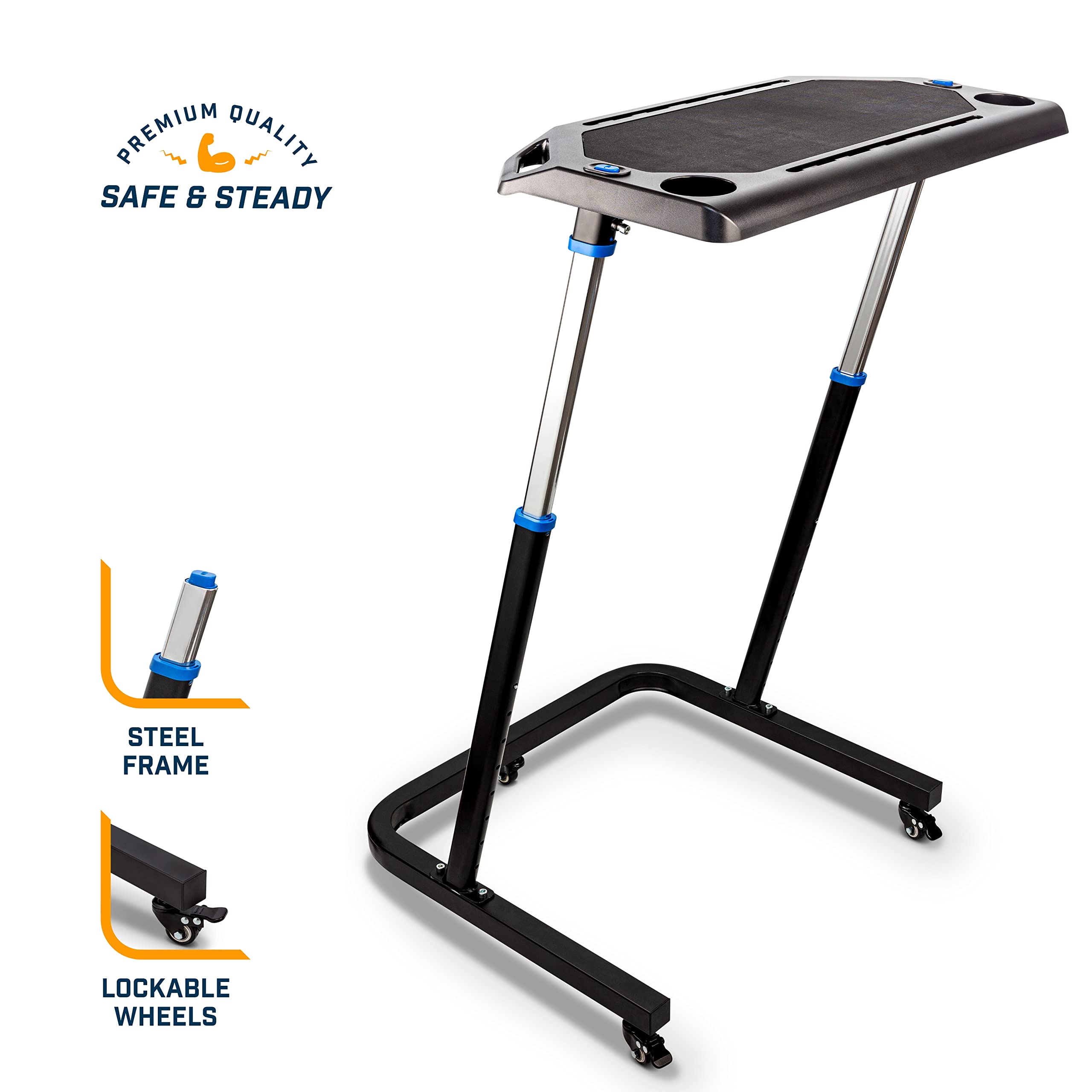 Alpcour Magnetic Bike Trainer Stand - Indoor Cycling Trainer with Portable Fitness Desk & 4-Tier Riser Block - Anti-Skid Design for Home Gym, Workout & Multitasking Office Use