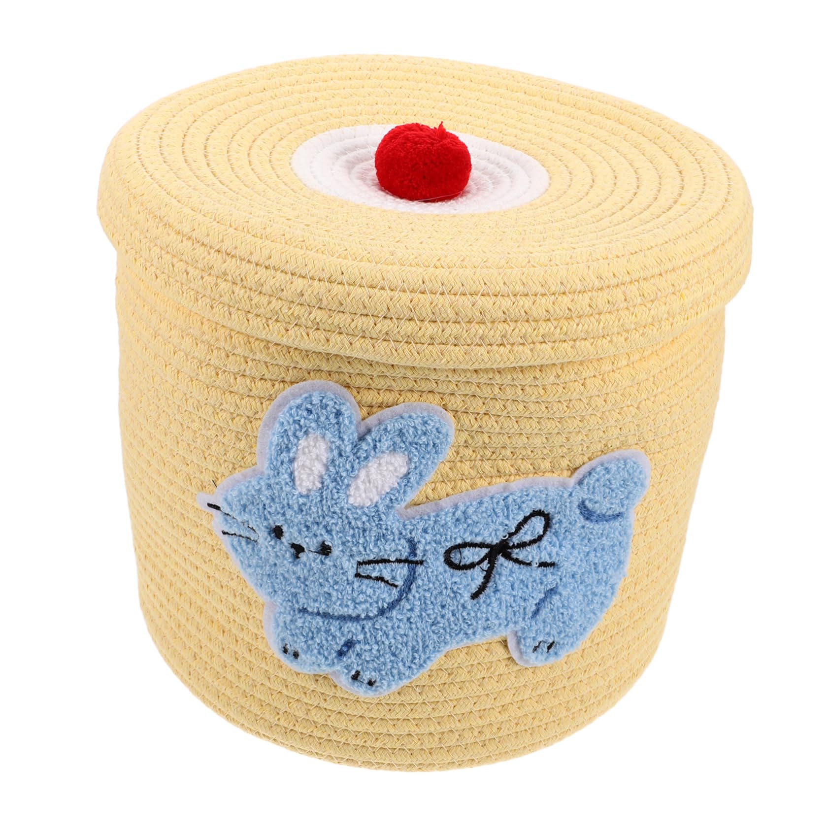 Cabilock Handwoven Cotton Rope Storage Basket with Lid - Organize Snacks, Sundries & Desk Accessories - Decorative Woven Bin for Home, Office, Nursery & Bathroom Storage Solutions