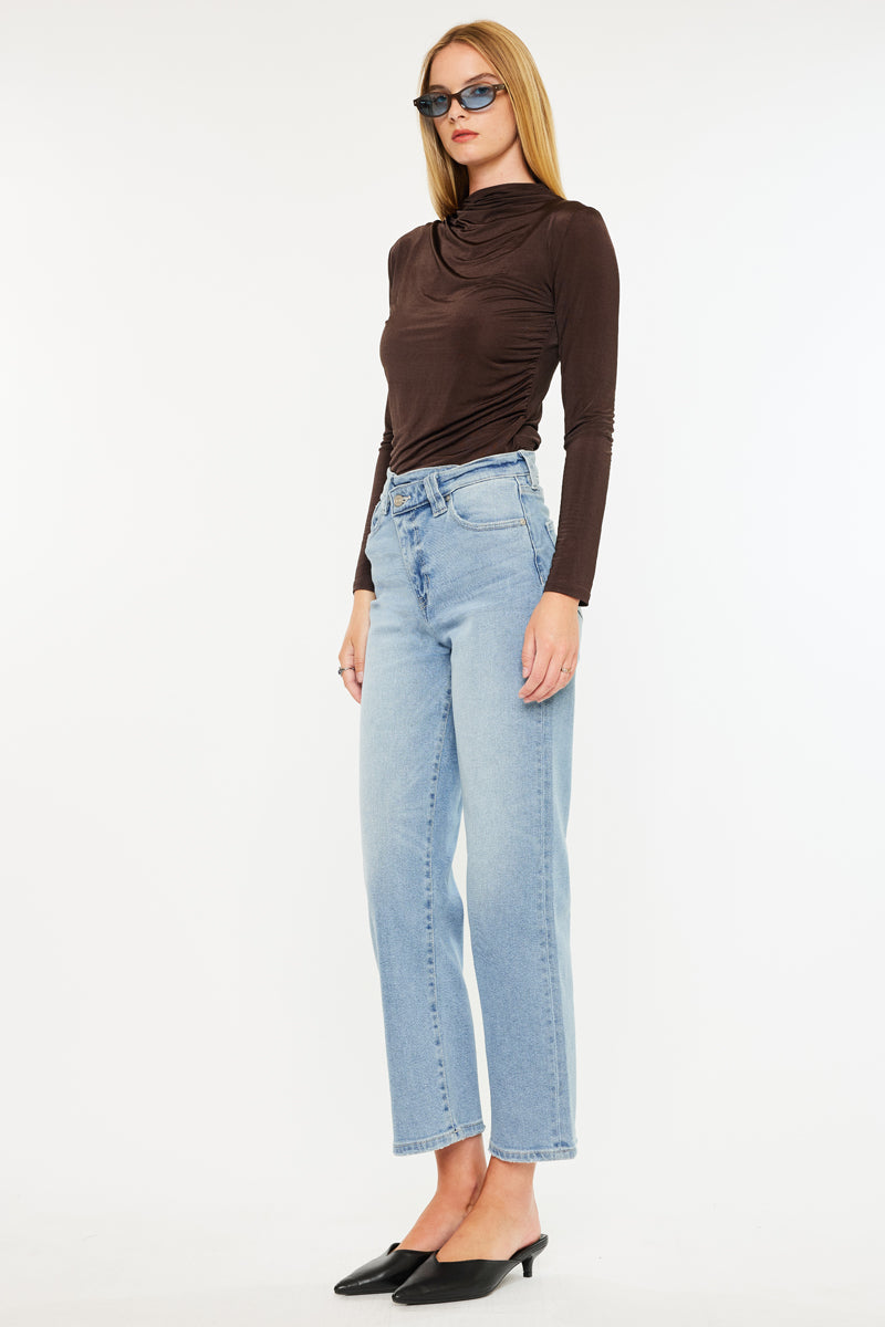 Bethany High Rise 90's Criss Cross Straight Leg Jeans for Women | Vintage Denim Pants | Perfect for Casual Wear, Street Style & Retro Outfits
